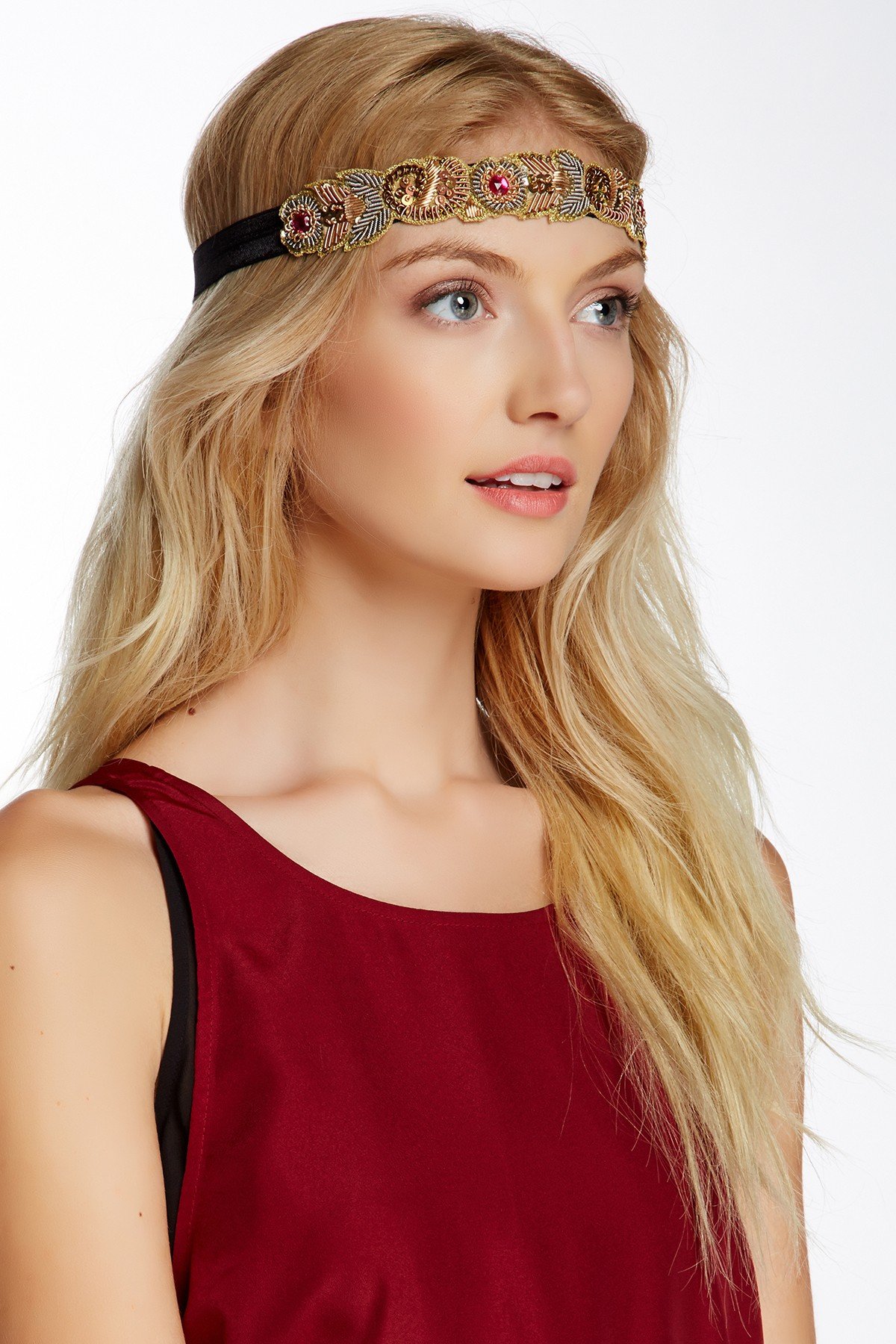 Black Maddy J Boho Beaded Hair Jewelry Headband