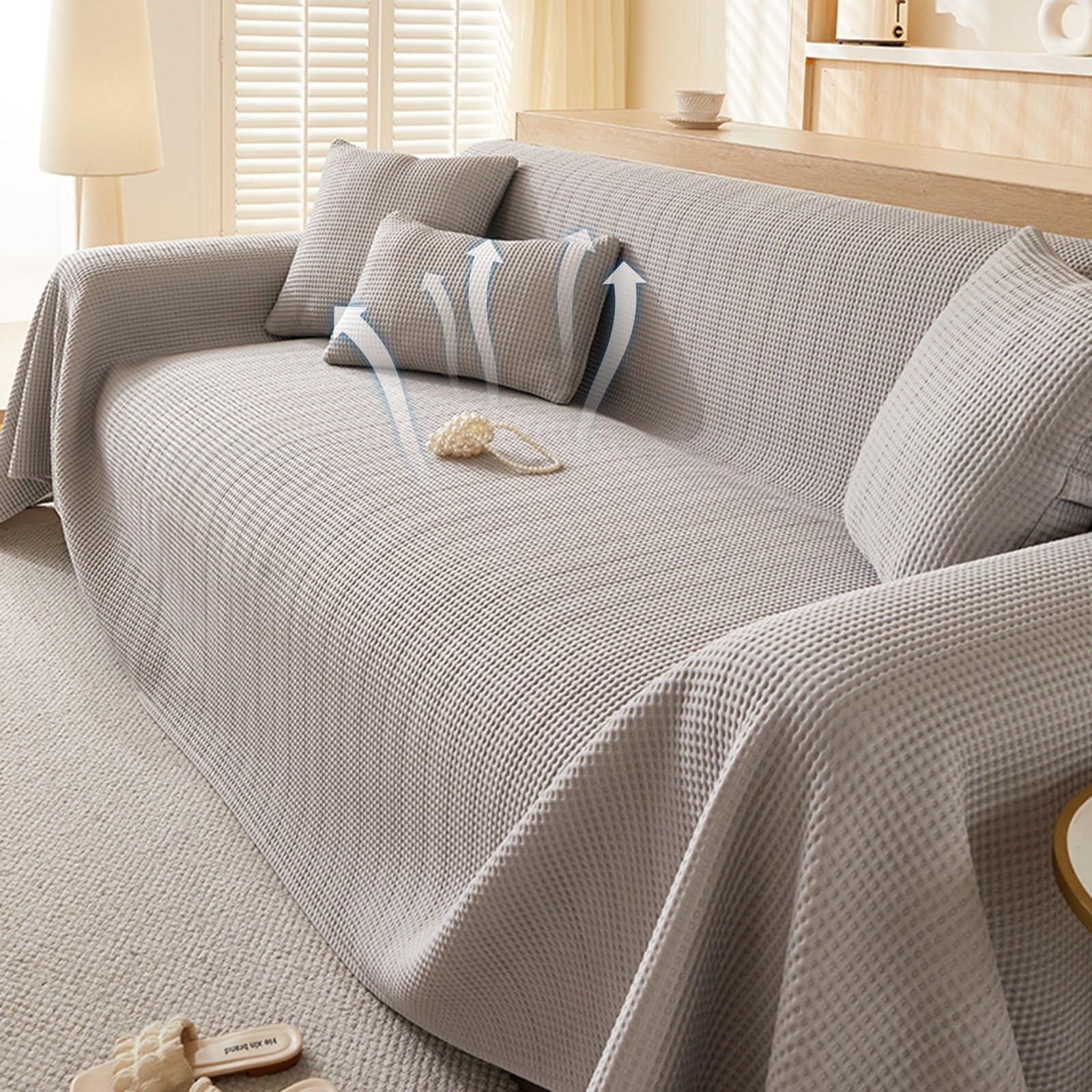 Housse de canapé antidérapante et rafraîchissante en soie glacée anti-plis