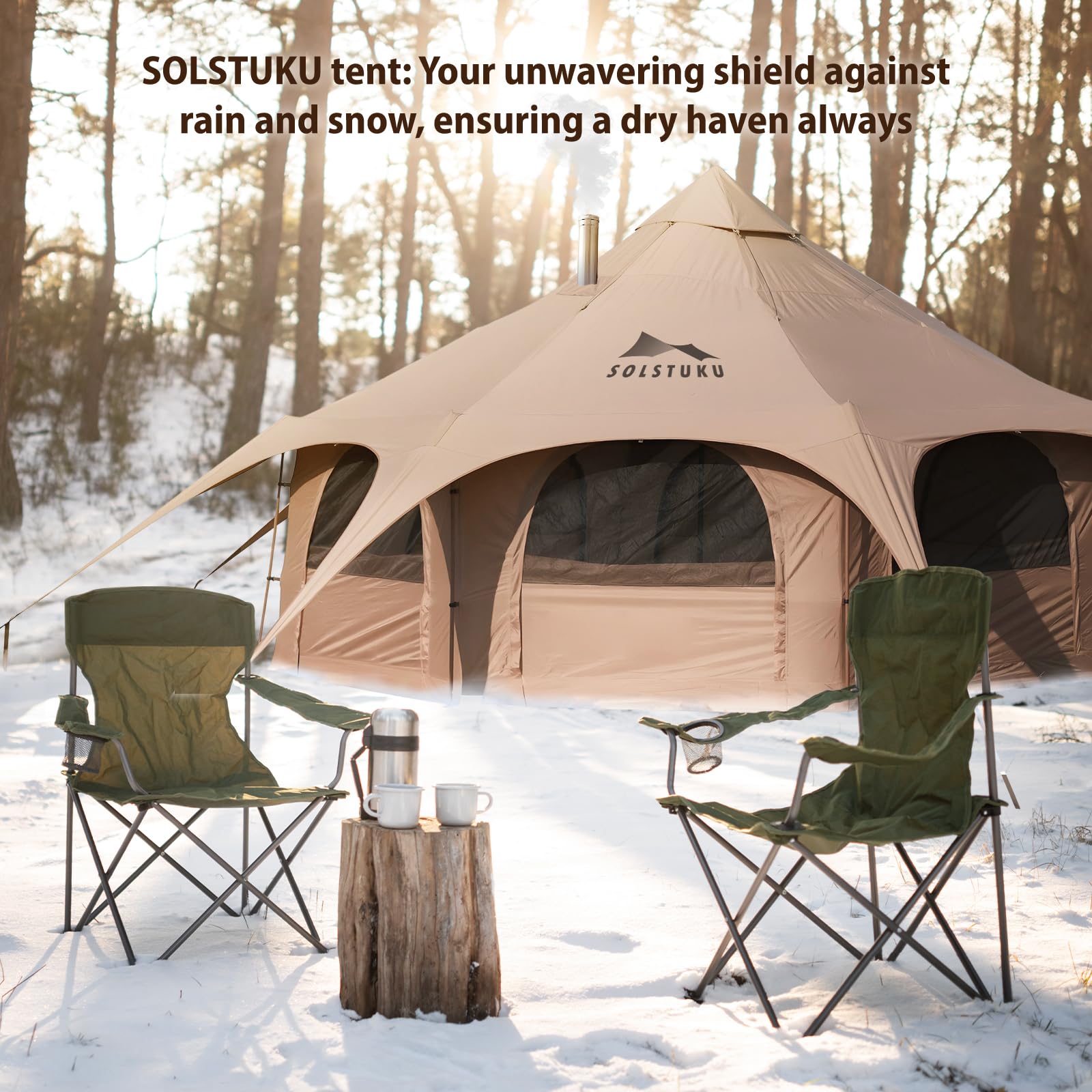 SOLSTUKU SOLSTUKU Canvas Bell Tent with Stove Jack, up to 10 People, 4 Seasons Waterproof Circus Tent for Luxury Camping, Glamping & Outdoor,16.4ft