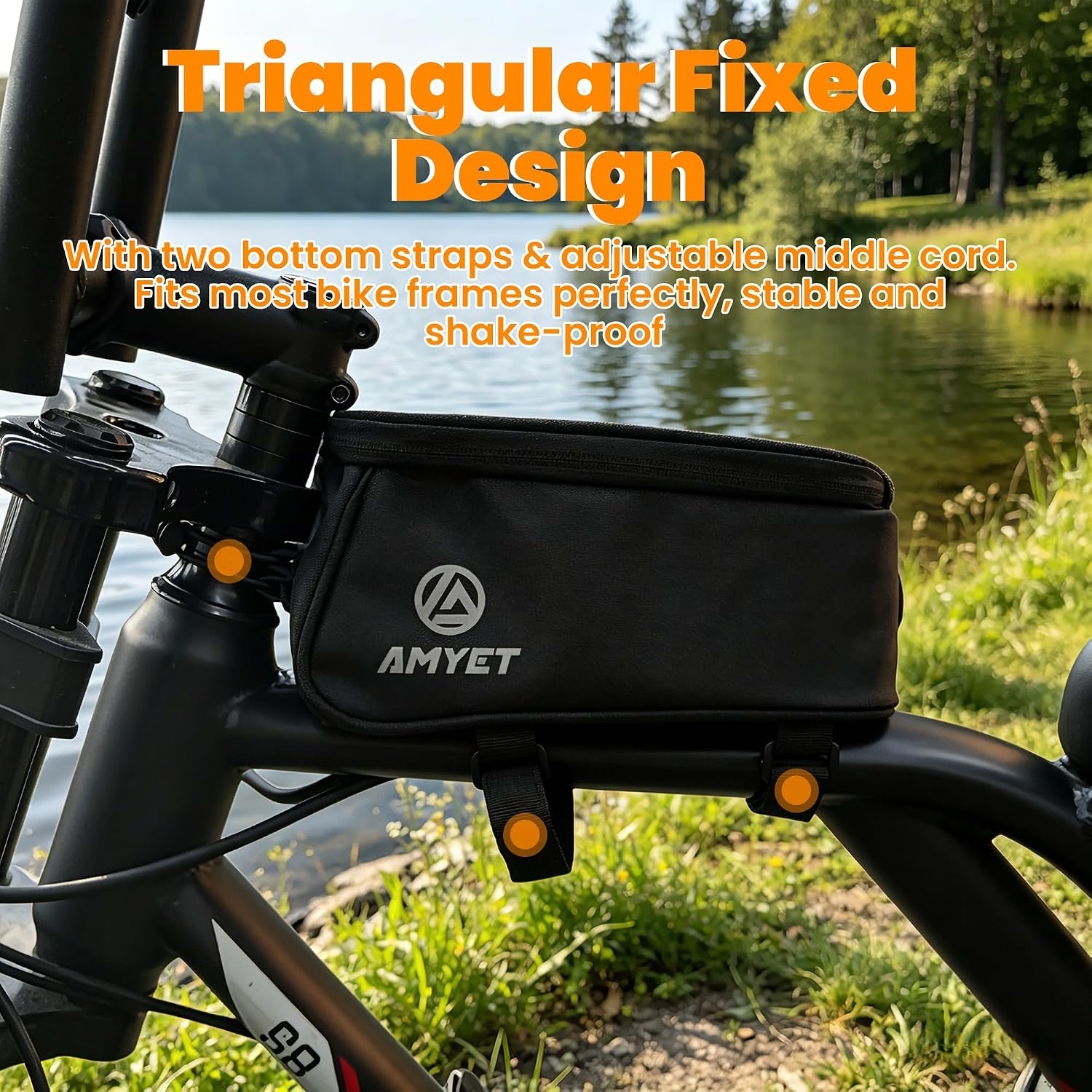 WB01 Large Waterproof Bike/Bicycle Phone Front Frame Bag,Water-resistant Tube Bag Phone Holder with Touchscreen & Storage,Cycling Pouch, Navigation Bike Accessories for Phone Under 7", Black