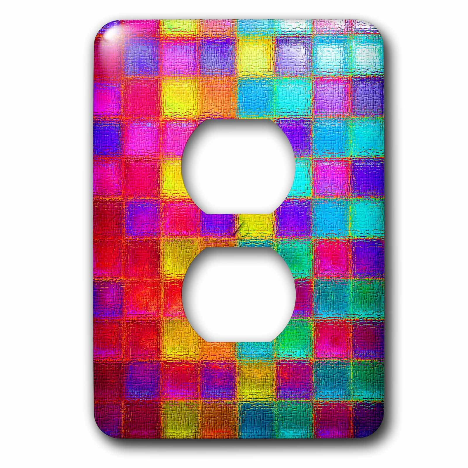 Interruptor de luz de 3dRose con diseño de cuadrados multicolor neón a cuadros lsp_167140_6