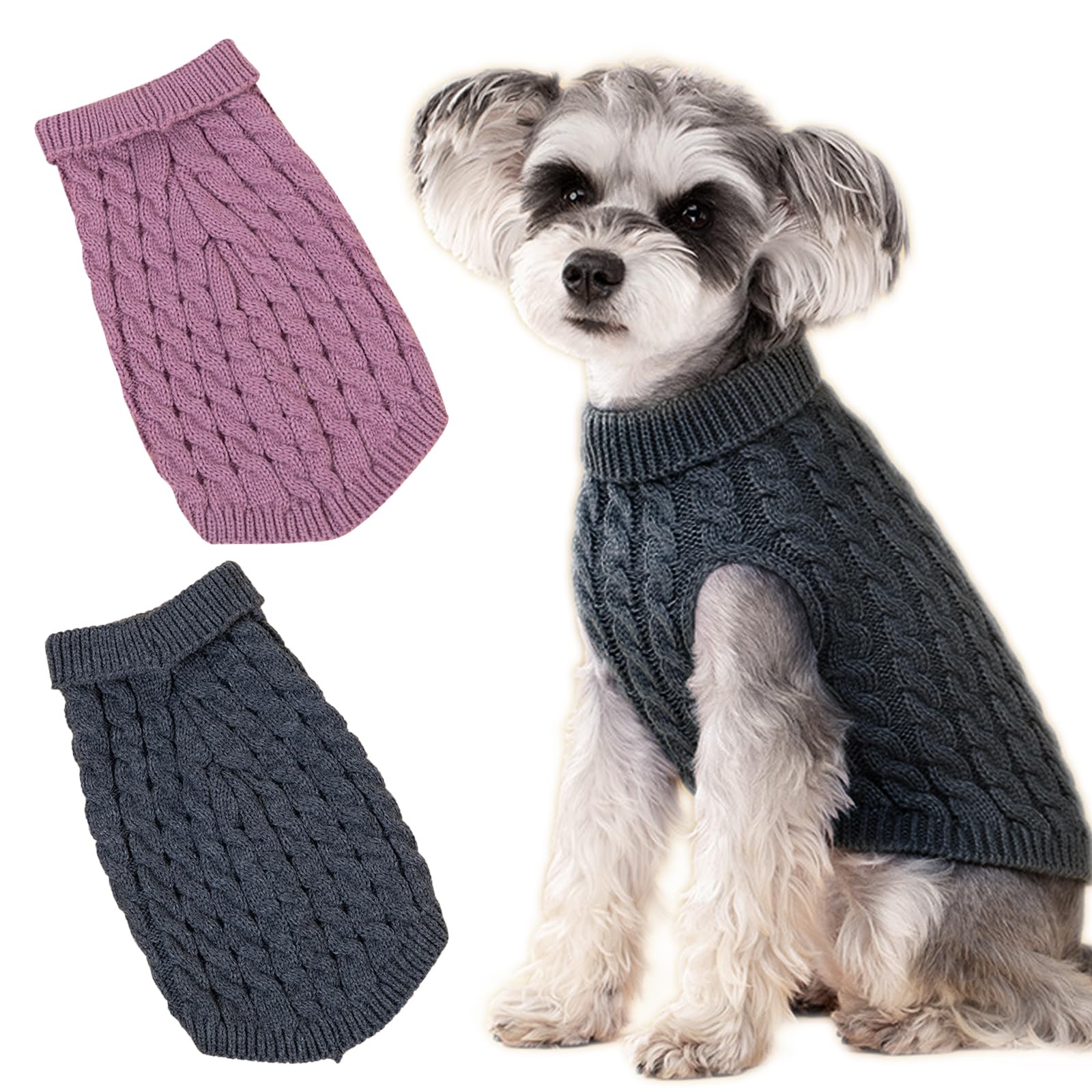 HTTDSLF 2-in-1 Dog & Puppy Jumper, Turtleneck Sweater, Warm Winter Coat for Small to Large Dogs & Cats (M, Grey/Pink)