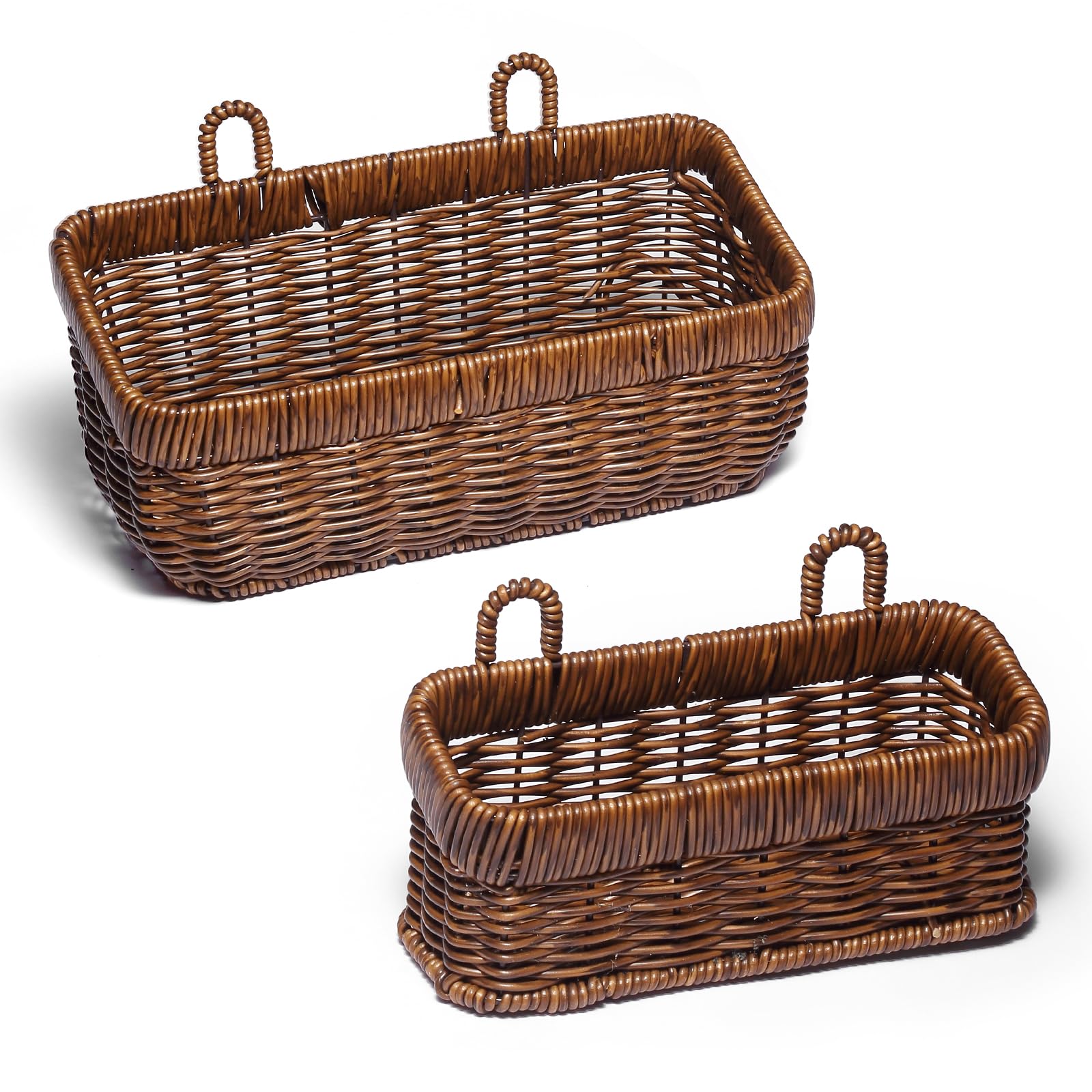 2 Pack Woven Storage Basket,Organizer Trays, Paper Box,Vintage Bin for Bathroom, Kitchen,Vanity Countertop Table Shelf (Brown, โ2 pc (S/M))