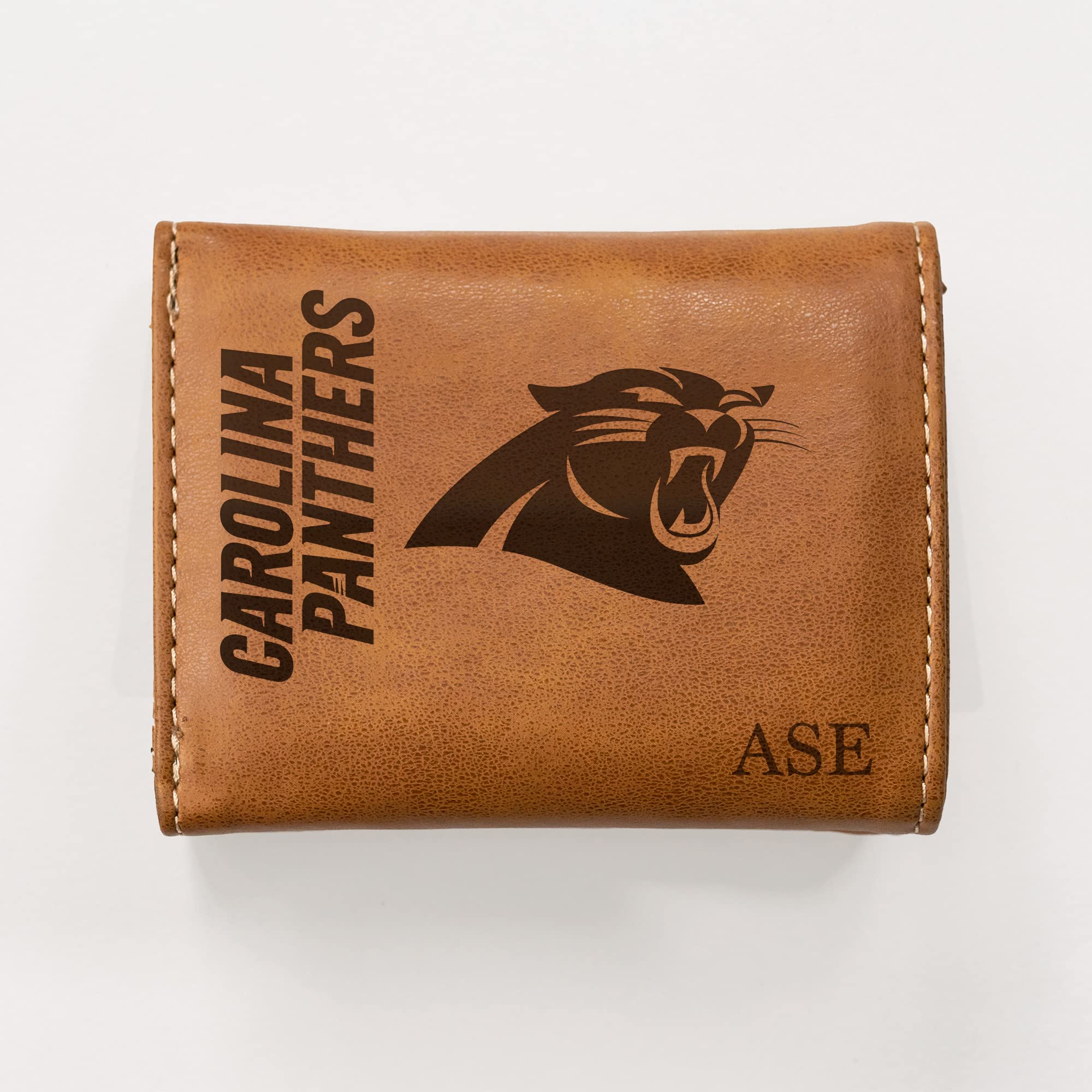 Rico Industries NFL Football Carolina Panthers Brown Personalized-Custom Laser Engraved Tri-fold Wallet - Slim Wallet