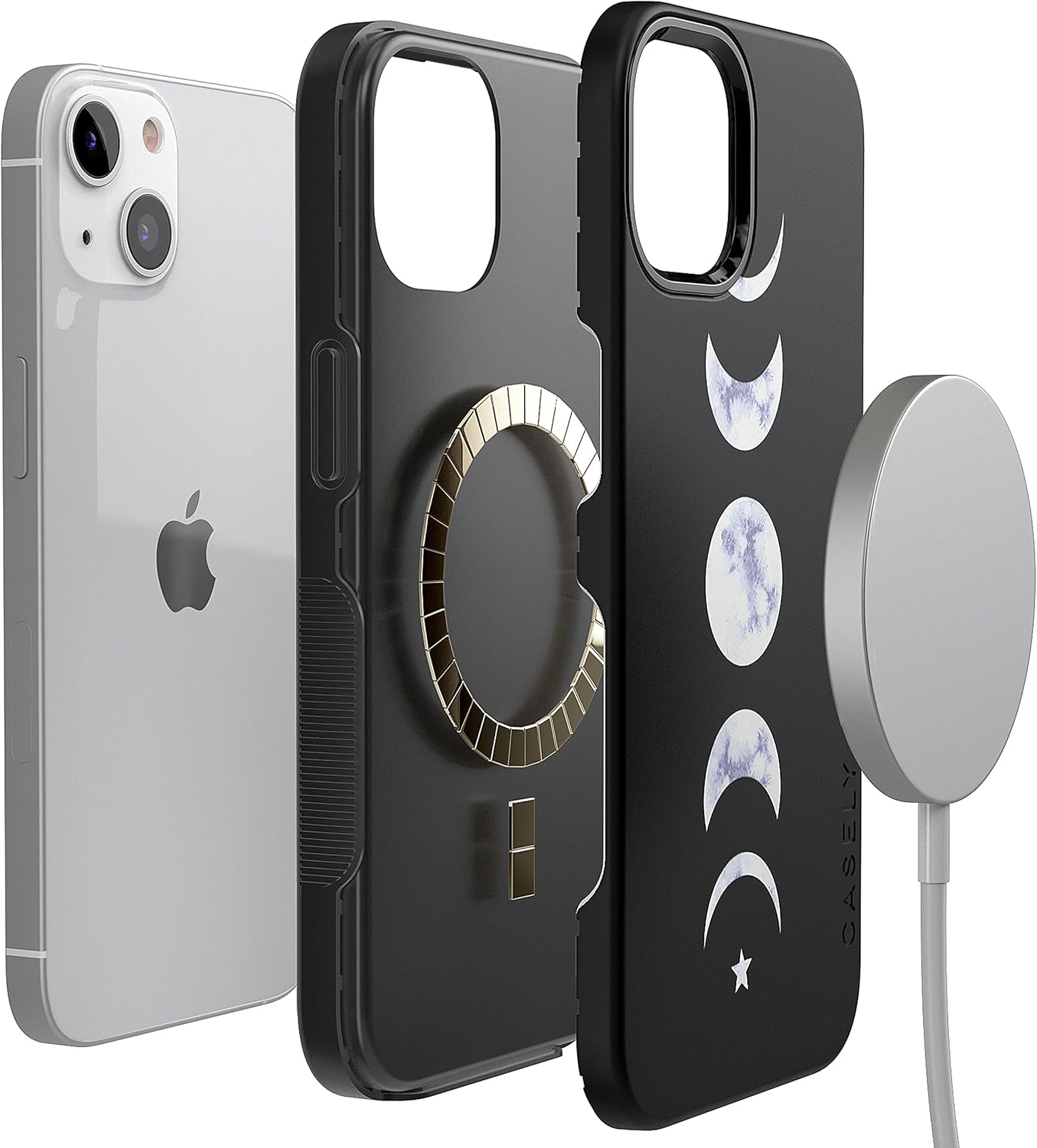 Casely iPhone 13 Case | Compatible with MagSafe | It's Just a Phase | Marble Moon Case