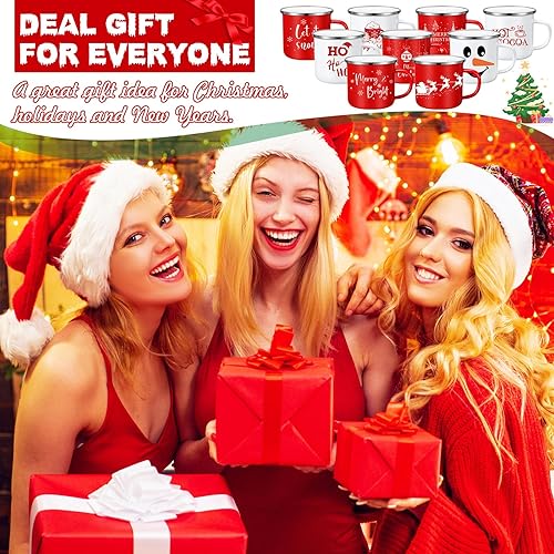 Miniatura 5 de Zhehao 9 tazas de café de Navidad de 12 onzas de esmalte de Navidad para vacaciones de invierno, taza de chocolate caliente de Navidad para Navidad,