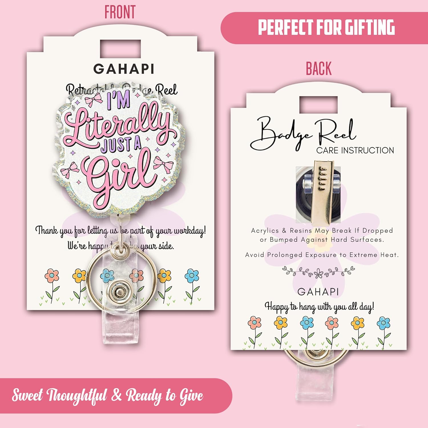 I'm Literally Just a Girl Badge Reel – Cute Pink Nurse ID Holder with Glitter Bow – Retractable 24" Swivel Clip – Funny Gift for Nurses, Women, Students, Office Staff - Image 7