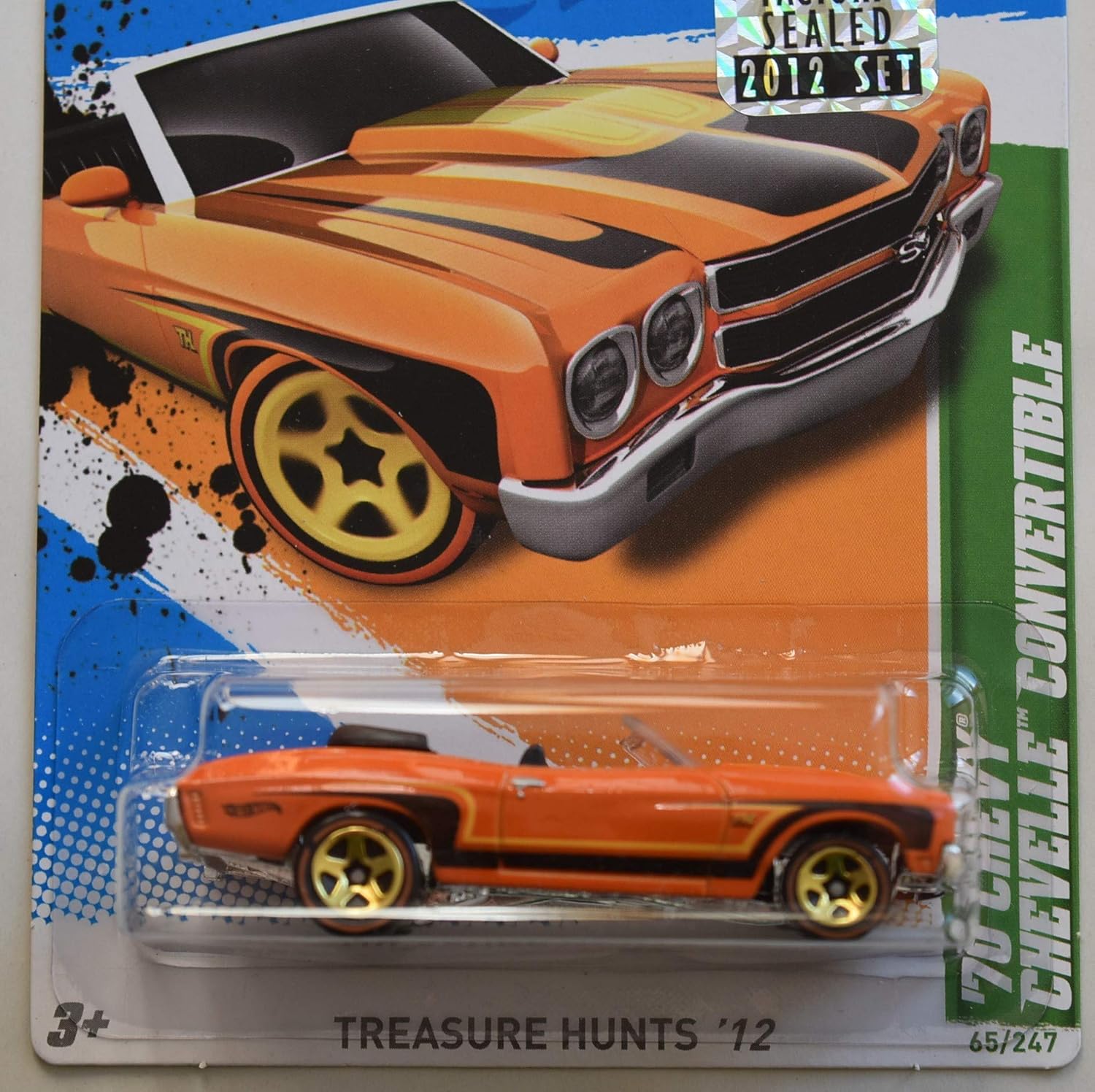 Hot Wheels 1:64 SCALE 2012 TREASURE HUNTS 15/15, ORANGE '70 CHEVY CHEVELLE CONVERTIBLE 65/247