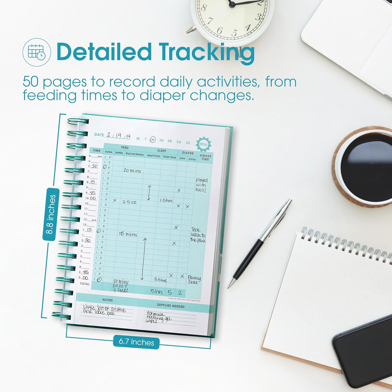 Pearhead Baby’s Daily Log Book, 50 Easy to Fill Pages to Track and Monitor Your Baby’s Schedule, Baby Care Planner for Newborns, Nursing, Sleep, Feeding, Diapers, Pumping, Gift for New Moms