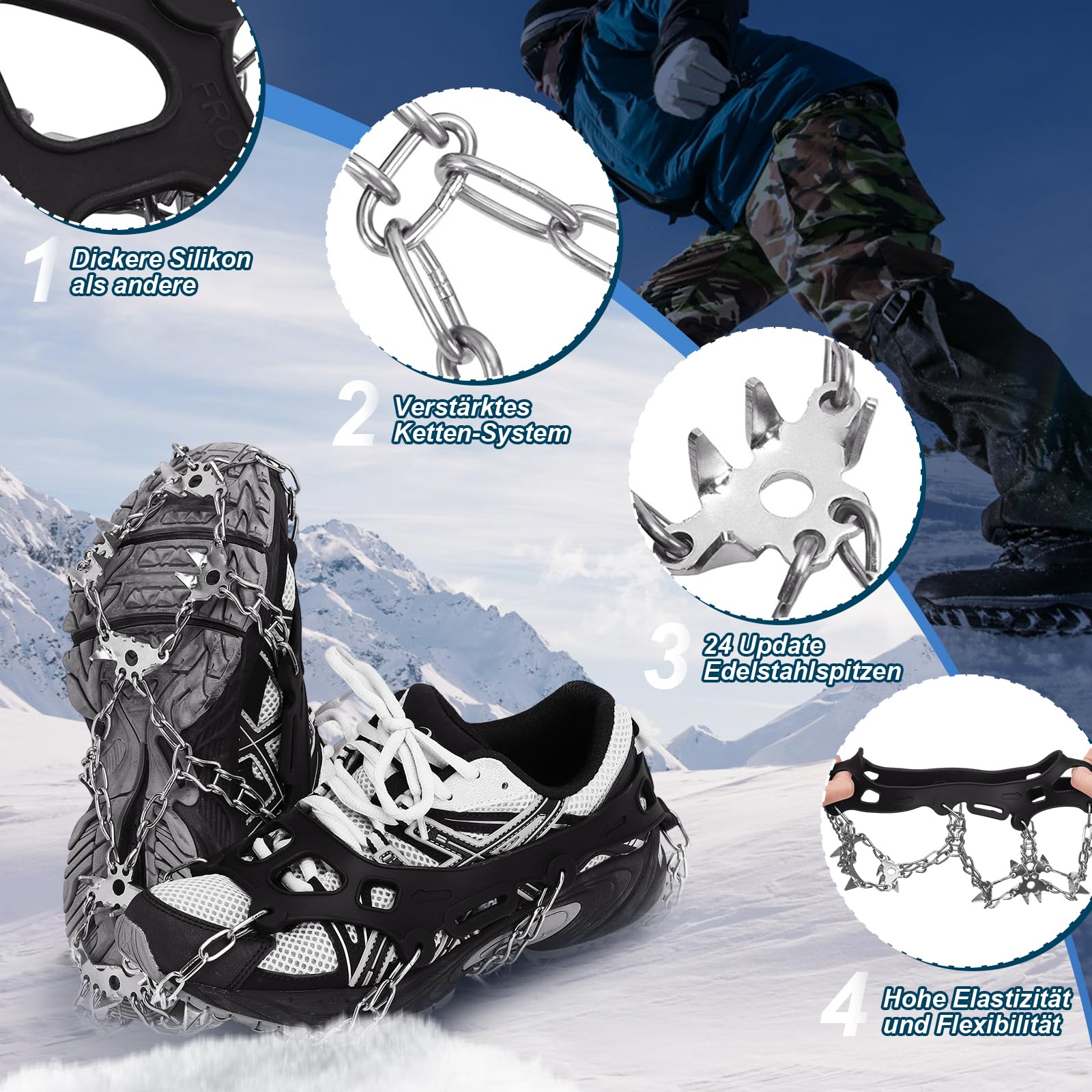 TOMSHOO 24 Spikes Steigeisen Anti-Skid Ketten Spikes EIS Klampen Edelstahl Traktion Schnee Griffe Gummiriemen Universal Für Schnee Wandern Schlamm Klettern Wandern