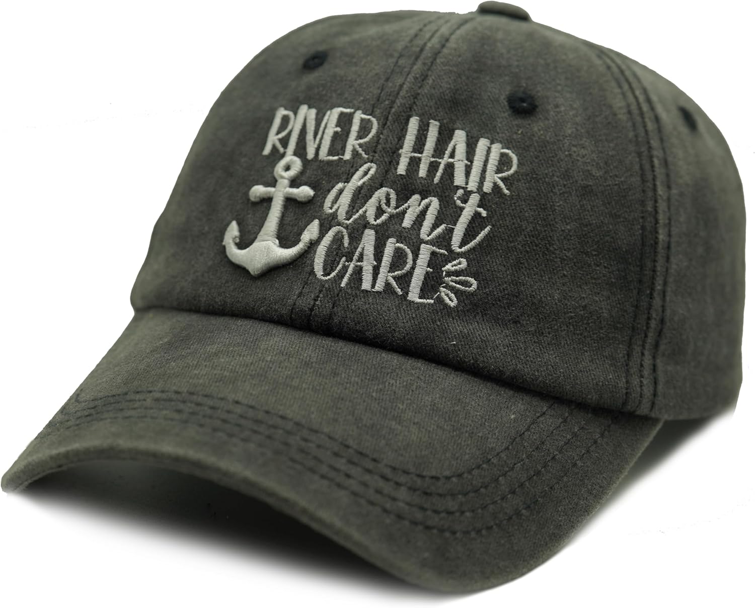 River Hair Don't Care Baseball Caps for Women Washed Cotton Plain Trucker Hat Black - Image 2