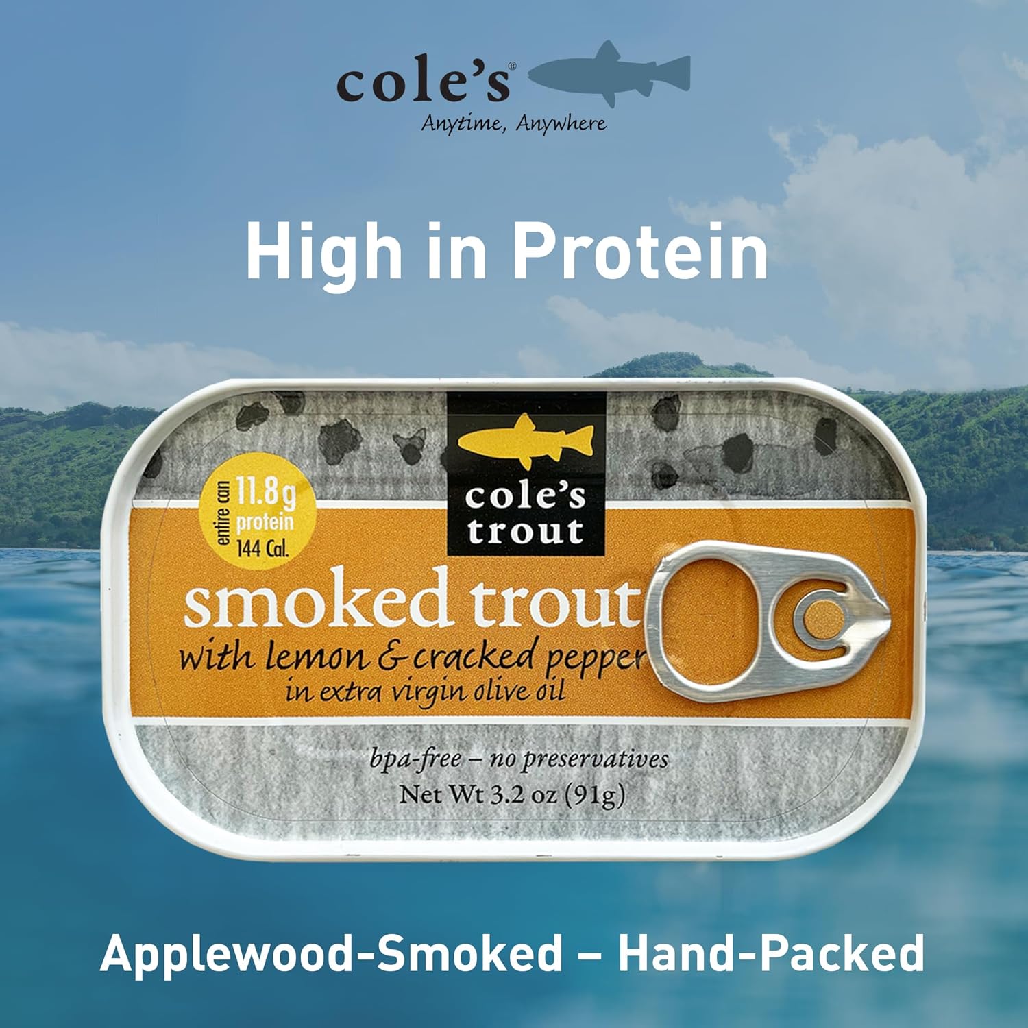 COLE’S - Smoked Trout Fillet with Lemon & Cracked Pepper | 3.2oz Hand-Packed Canned Fish | High in Protein & Vitamin D | Preservative Free | Pack of 5
