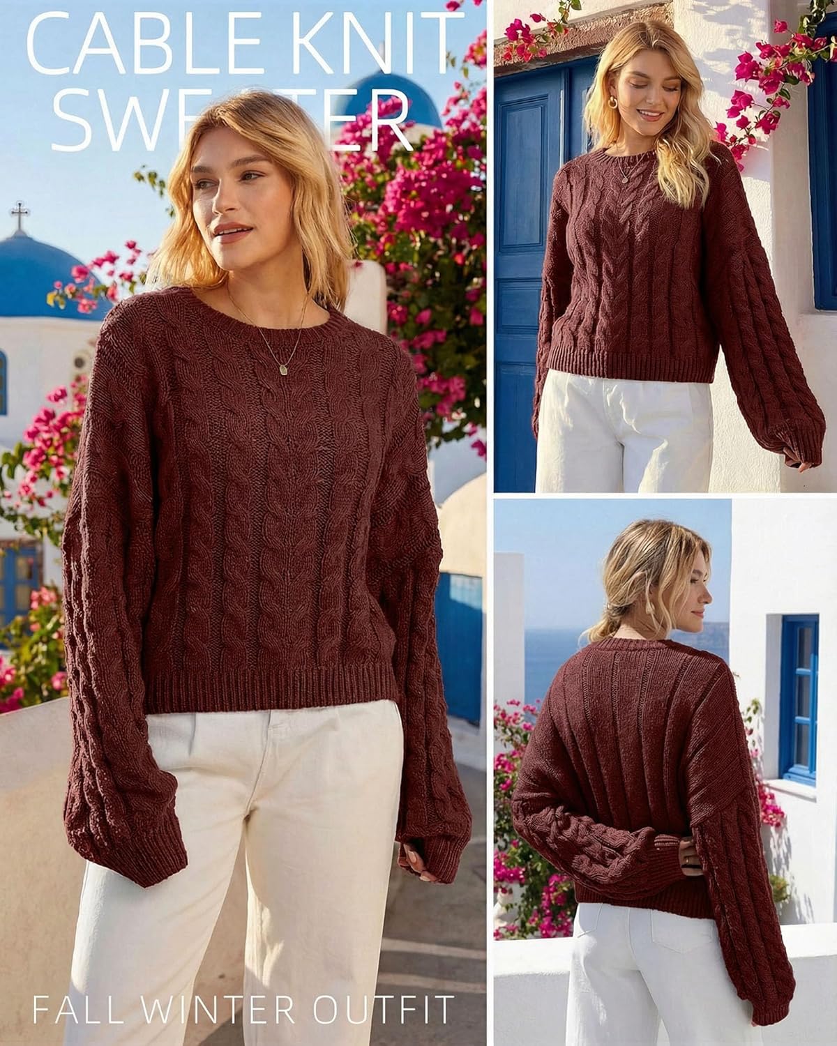 Women Oversized Cable Knit Sweater 2025 Long Sleeve Chunky Sweater Crewneck Loose Fit Pullover Fall Winter Outfit - Image 2