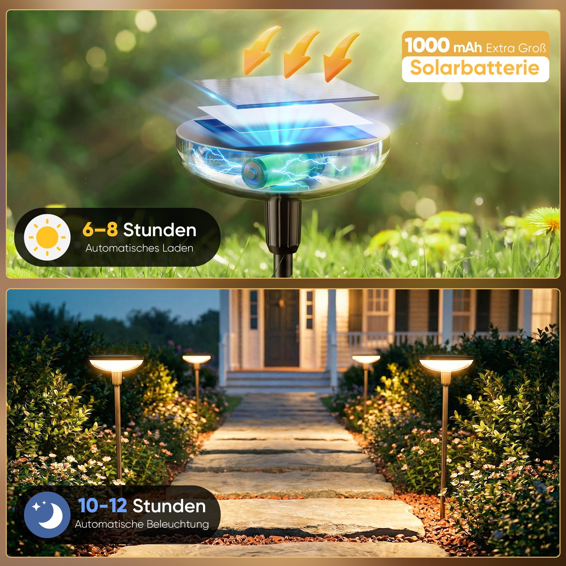 JOYCREATOR 6 Stück Solarlampen für Außen Garten 1000 mAh, IP65 Wasserdicht Moderne Garten Solarleuchten für Außen, LED Warmweiß Gartenleuchten Solar 50/82 cm mit Erdspieß für Deko, Geschenke für Papa