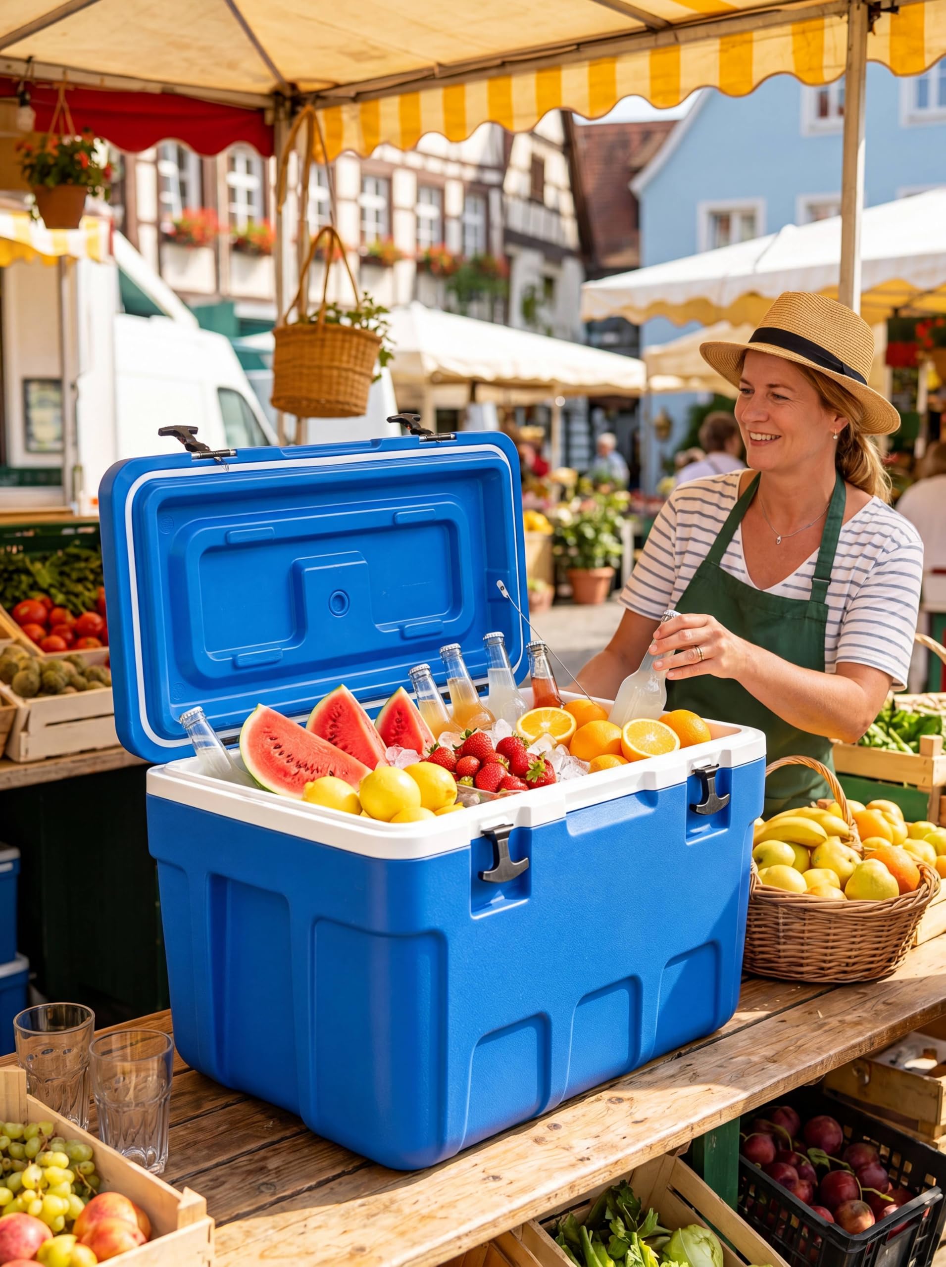 Lodówka 70QT / 66L, bez prądu, utrzymuje lód do 4 dni, pasywna przenośna lodówka z izolacją PU, na kemping, wędkowanie, plażę i do samochodu