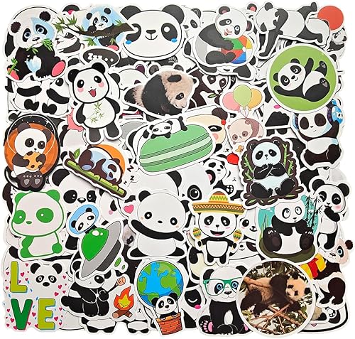 GYGYL - 100 calcomanías impermeables de panda para botellas de agua, laptop, computadora, automóvil, equipaje, taza, teléfono