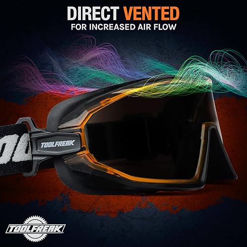 Miniatura 7 de ToolFreak Gafas de seguridad de tamaño medio clasificado según ANSI z87.1 para impacto y UV U6, ventilación directa, lente oleofóbica, incluye funda