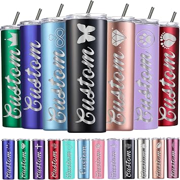 Personalized Skinny Tumblers with Lids and Straws, Custom Laser Engraved Stainless Steel Skinny Tumbler, Customized Tumblers with name-20oz, Personalized Gift for Women Men Christmas Anniversary