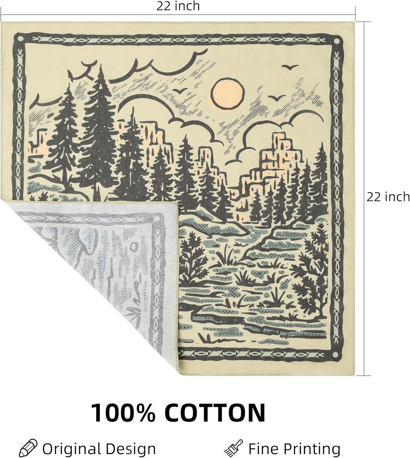 22"x22" Vintage Cowboy Cotton Bandana Multi-Purpose Headbands - Image 2