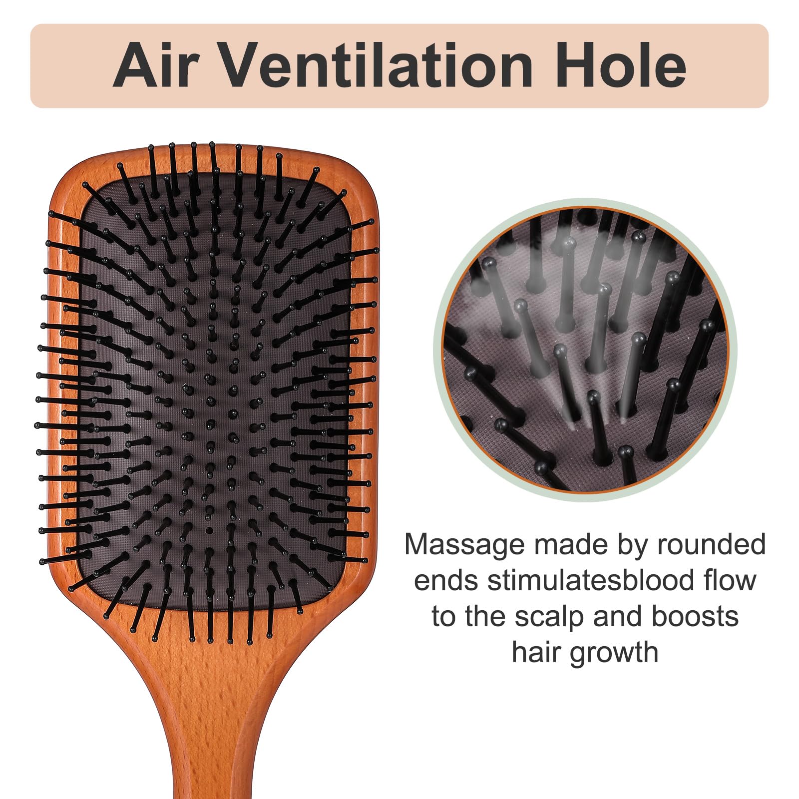 Paddle Hair Brush, Beechwood Wood Hair Brush, Wooden Brushes for Hair Thick Thin, Curly And Dry, Can Be Used on Wet Or Dry Hair - Image 4