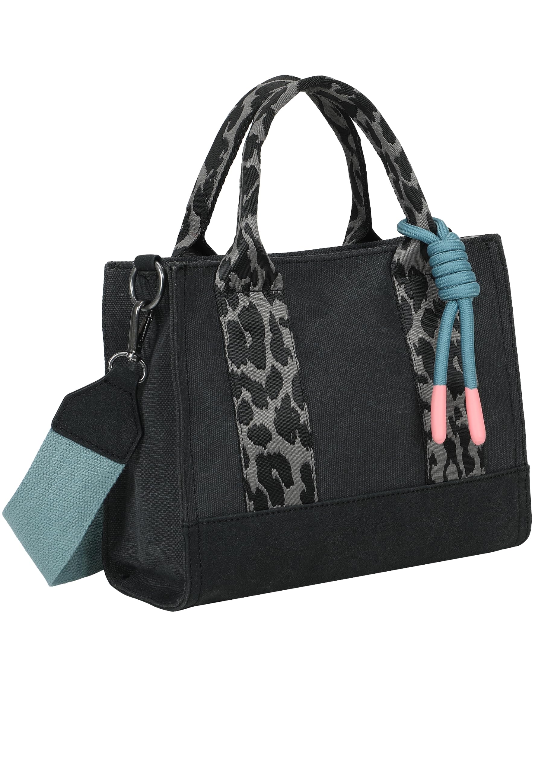Fritzi Izzy09 Limited Happy Leo Damen vegane Canvas Crossbody Baumwolltasche Umhängetasche Schultertasche mit Reißverschluss und Schultergurt Leoprint für Alltag Reisen Freizeit 5 L – Olive, Schwarz
