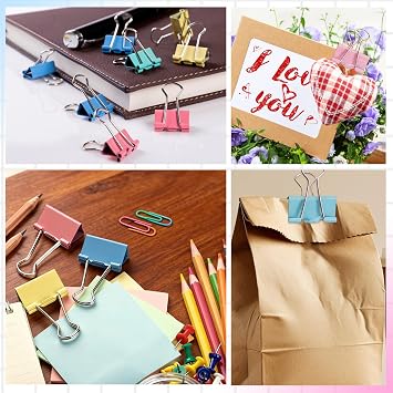 170Pcs Colored Binder Clips,Assorted Sizes Bulldog Clips 32mm 25mm 19mm 15mm Metal Foldback Clips Paper Clips Clamps for Office Supplies, Home, Kitchen, Shops, School Document Organizing (4 Color)