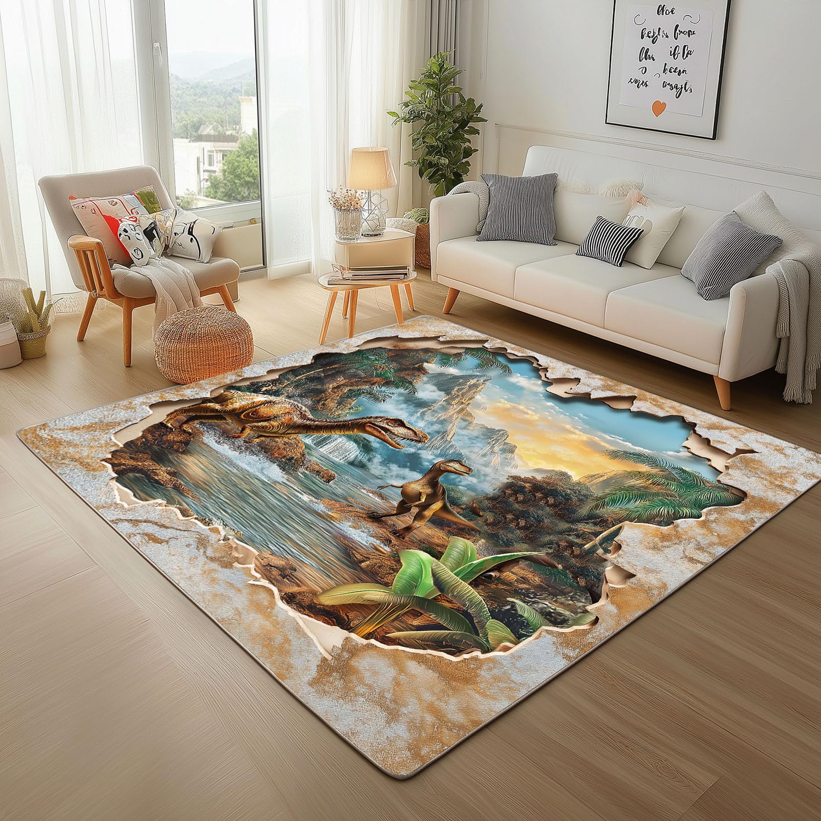 Tapis Salon Jungle et Dinosaure pour Chambre et Descente de Lit