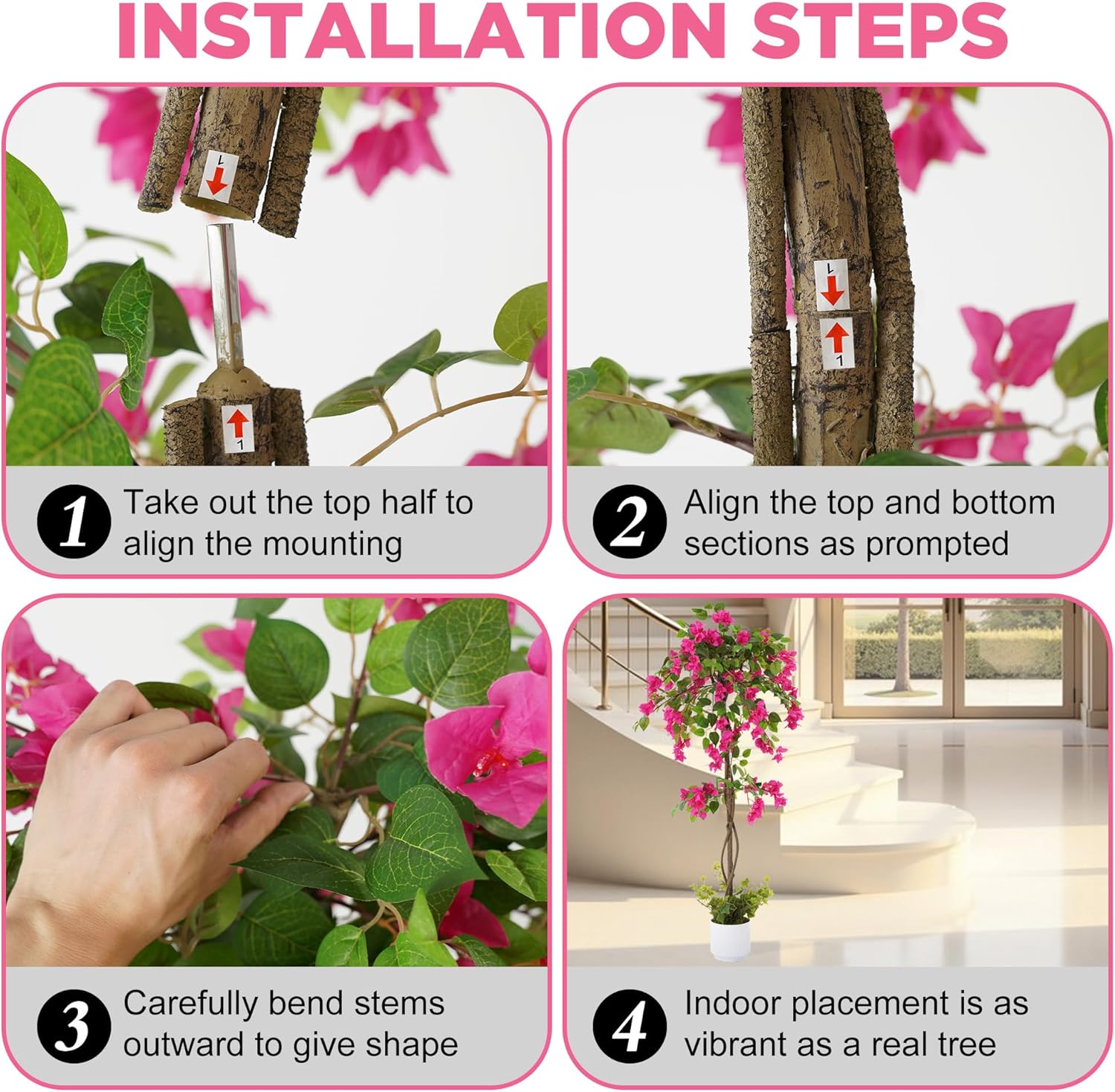 5FT Artificial Bougainvillea Tree, Tall Faux Bougainvillea Plant with Vibrant Pink Flowers, Large Potted Fake Tree for Indoor Living Room, Office, Patio, Porch, and Garden Decoration