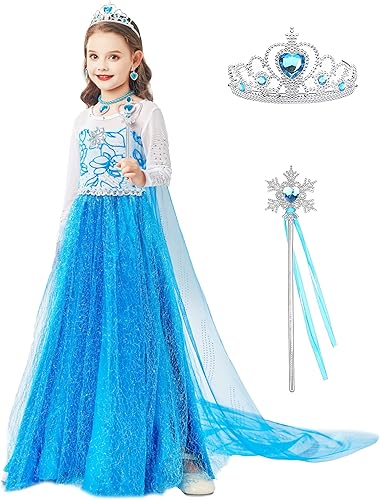 Miniatura 4 de Vestido de princesa Elsa para niñas, disfraz de princesa Elsa de Frozen, fiesta de nieve, fiesta de cumpleaños con accesorios