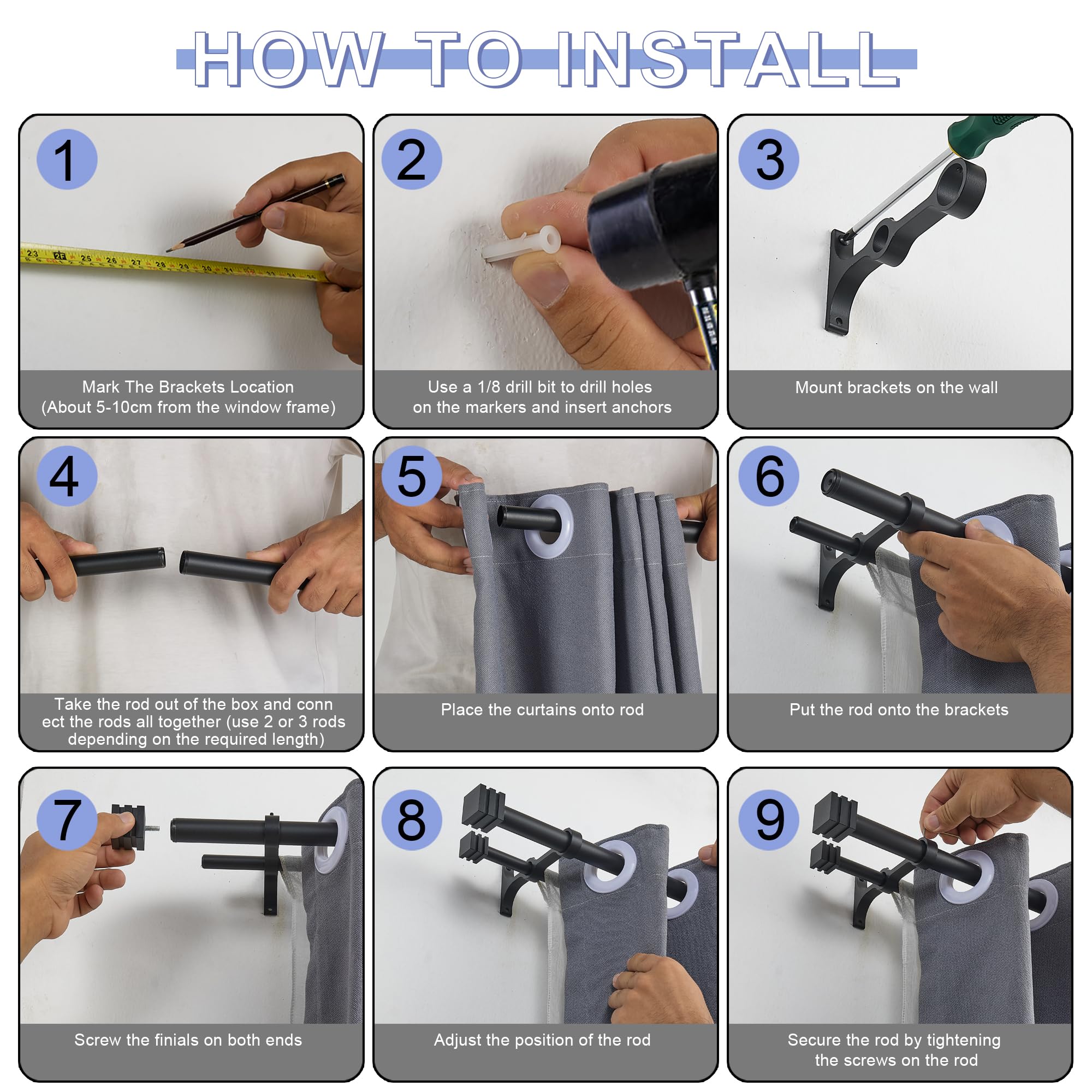 Mayrhyme Double Curtain Rods with Aluminum Full Surround Brackets and