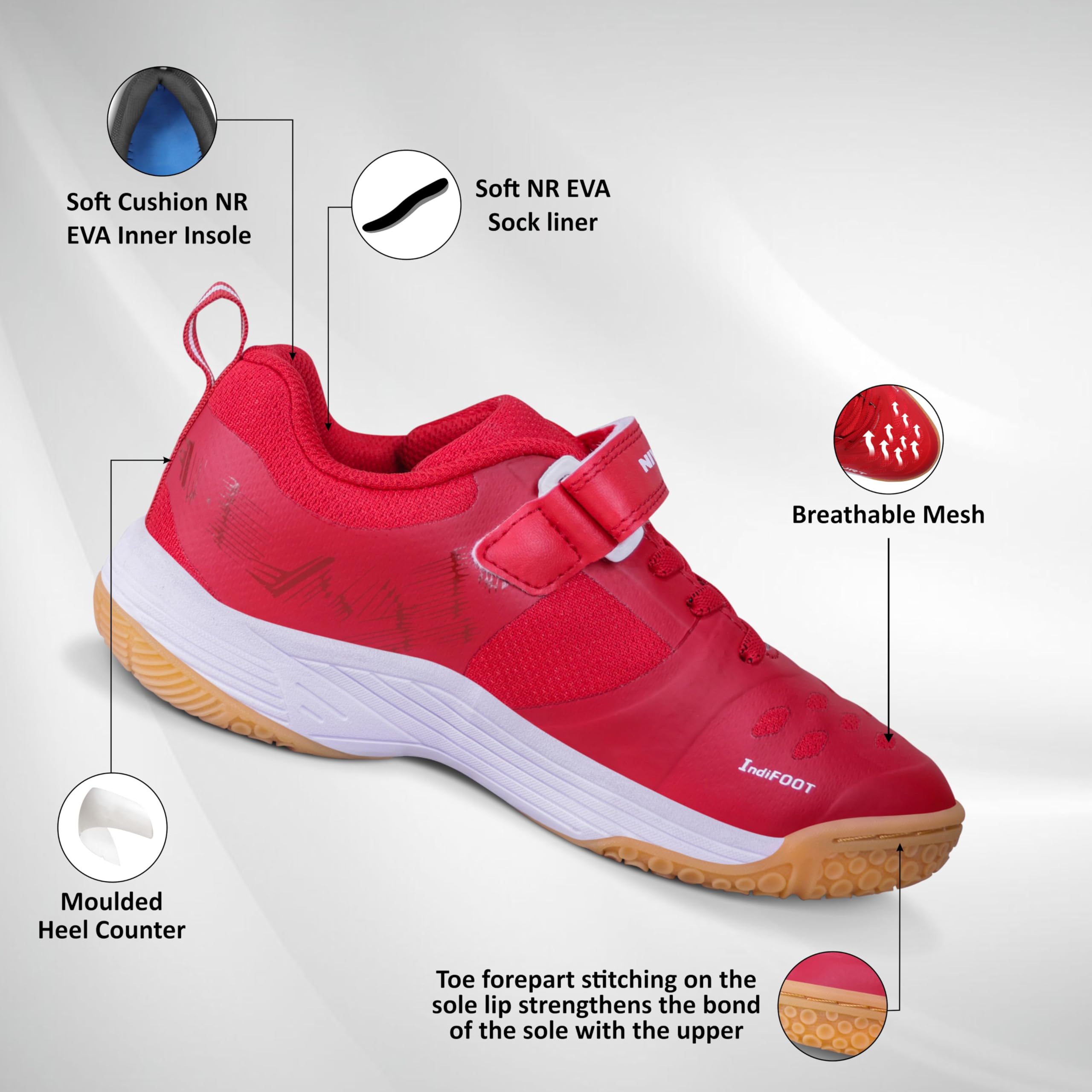 Nivia HY-Court 2.1 Kids Badminton Shoes | Ideal for Badminton and Active Sports | Fueling Young Athletes with Comfort and Excitement | Court Shoes (Red) Size-Uk12