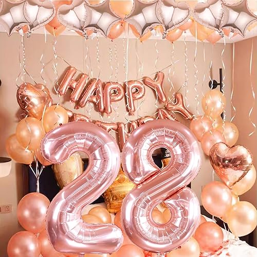 Miniatura 5 de WEIKA Globos de oro rosa de 40 pulgadas con el número 28, globo gigante de helio con número 28 para fiesta de cumpleaños de 28 años, niñas y