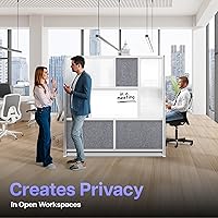 Vista 4 de Divisor de habitación para privacidad de oficina – Partición modular independiente con pizarra blanca, panel acústico de PET y acrílico esmerilado