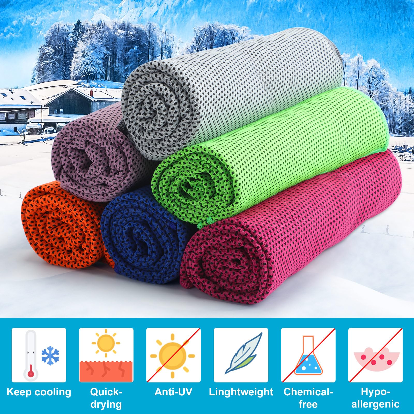 Paquete de 20 toallas de enfriamiento de microfibra, toalla deportiva transpirable, toalla fría con bolsa, toalla húmeda para cuello, hombres y mujeres, se mantiene fresco, yoga, gimnasio, golf,