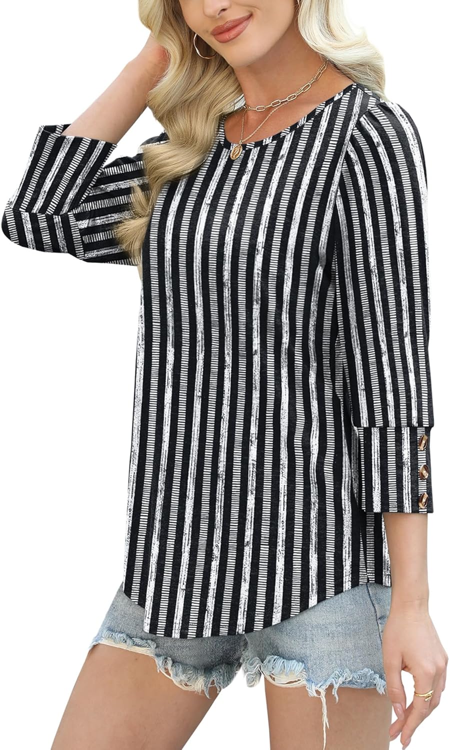 OFEEFAN Womens Tops 3/4 Sleeve with Buttons Dressy Casual Blouses Summer Outfits Beach Vacation Plus Size Spring Clothes - Image 4