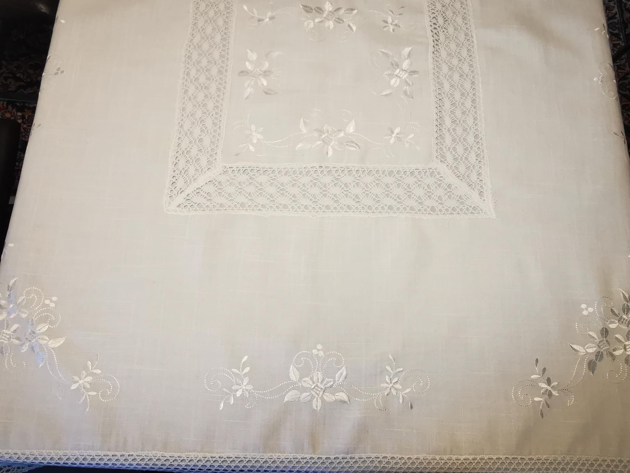 Tischdecke Hohlsaum Spitze weiß Tischläufer Hohlsaum gehäkelt Häkelspitze (130x170)