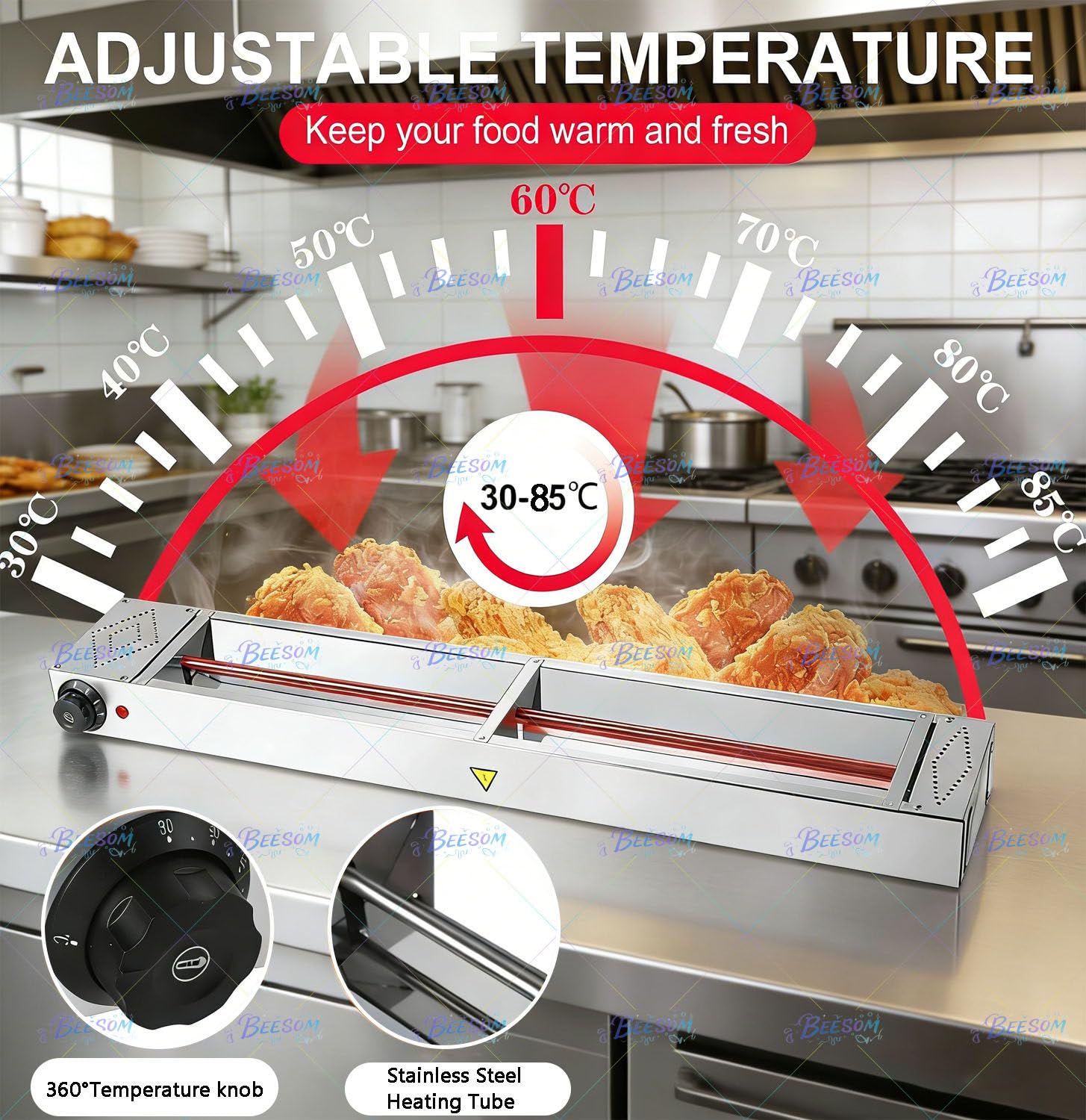 Wärmebrücke Speisenwärmer,Catering Wärmelampe Küche Essen,Edelstahl Wärmebrücke Für Speisen Für Warmhalten Von Speisen,Warmenlampe Für Catering,Cafeteria,Snackbar 120cm-2pcs