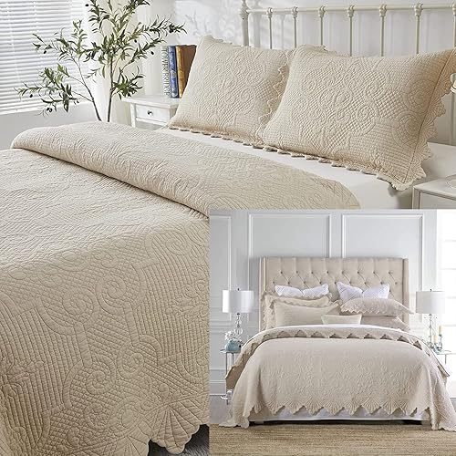Brandream Juego de edredones tamaño King, juego de colcha de Matelasse, juego de ropa de cama de granja, colchas acolchadas de algodón