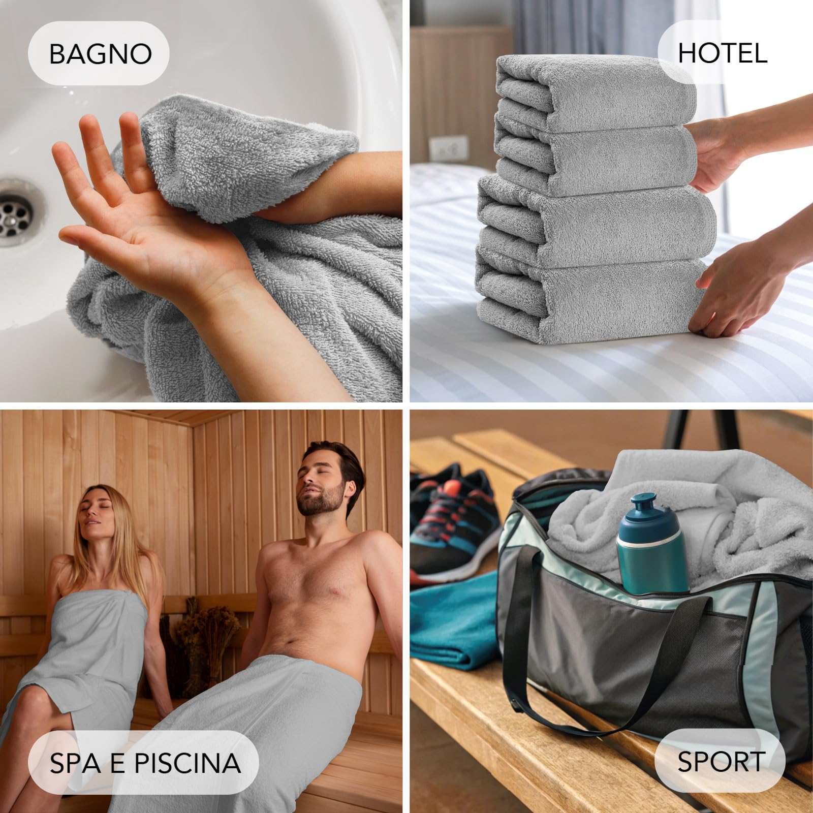 SLEEPZEN - Set di Asciugamani da Bagno (2x 50x100 + 2x 70x140 - Grigio Perla) Cotone Biologico GOTS - 500 GSM - Ultra Assorbenti - Morbidissimi - Prodotto in Portogallo - Certificato Oeko-Tex