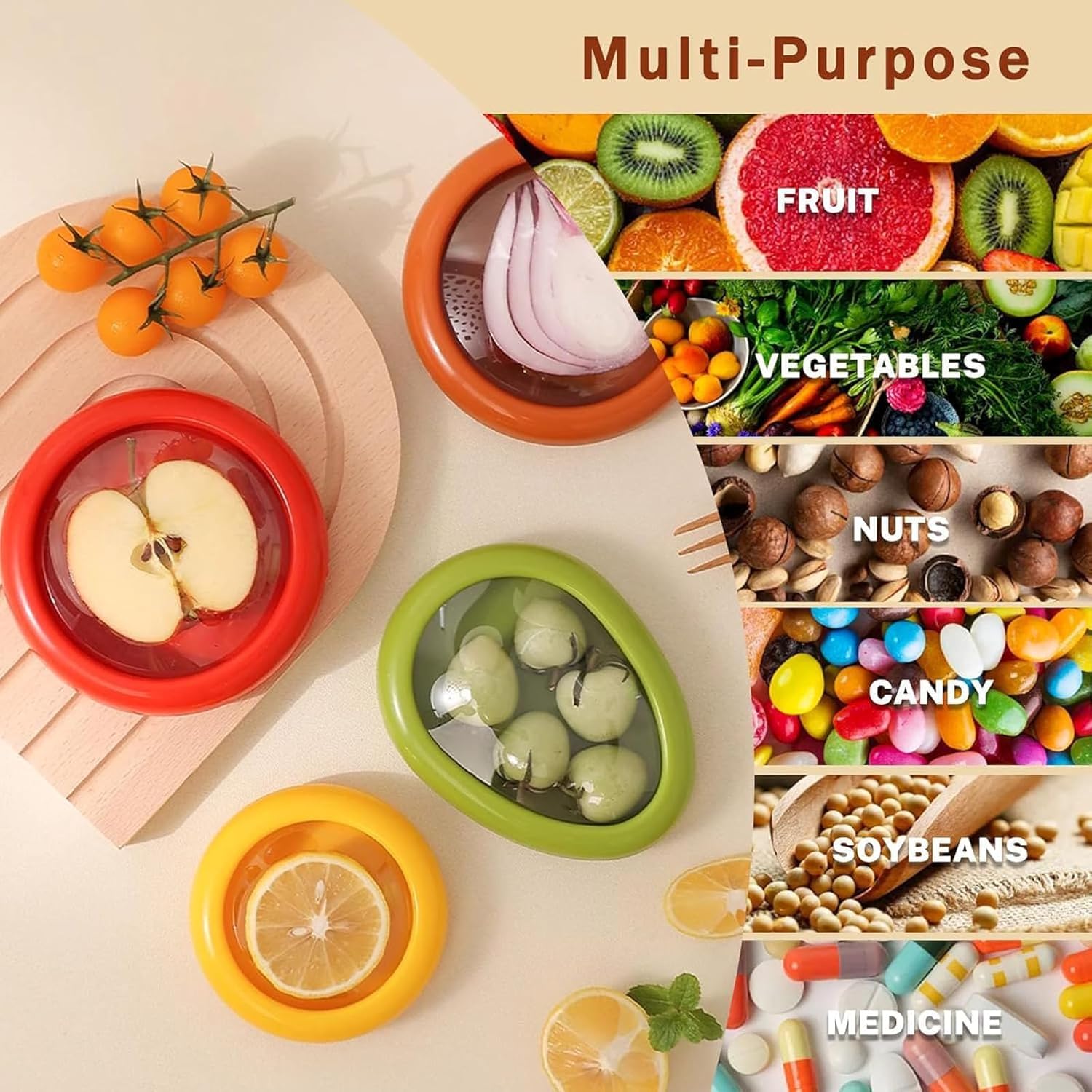 Set of 4 Reusable Silicone Fruit and Vegetable Containers, 8 -