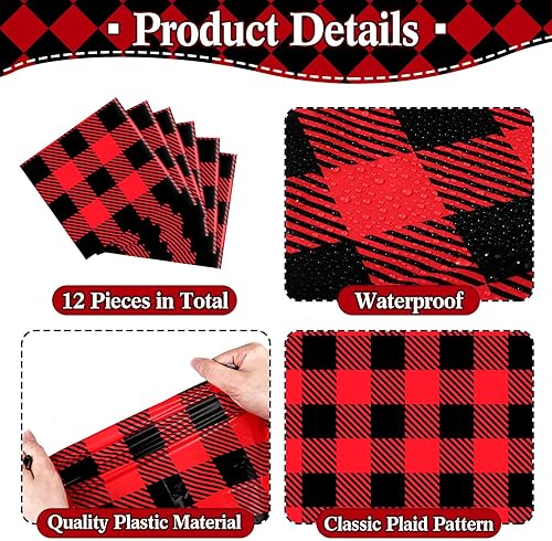 Miniatura 2 de Preboun Camino de mesa a cuadros color negro y rojo, mantel de plástico a cuadros para camping, vacaciones, fiesta de cumpleaños, mesa de comedor,