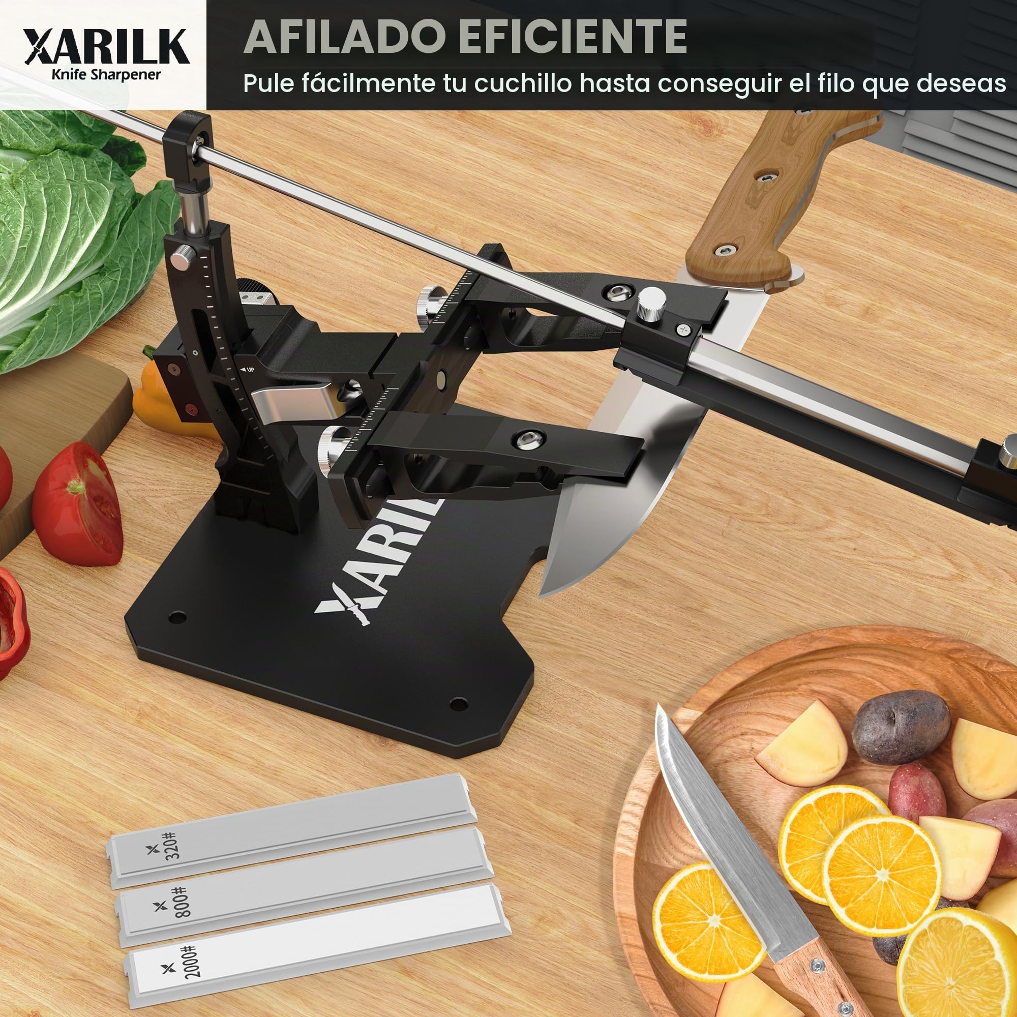 GEN3 - Sistema de afilado de cuchillos guiado, aluminio, afilador de cuchillos profesional, kit de afilado de cuchillos con 3 placas de diamante (320#, 800#, 2000#) para cuchillos de caza y