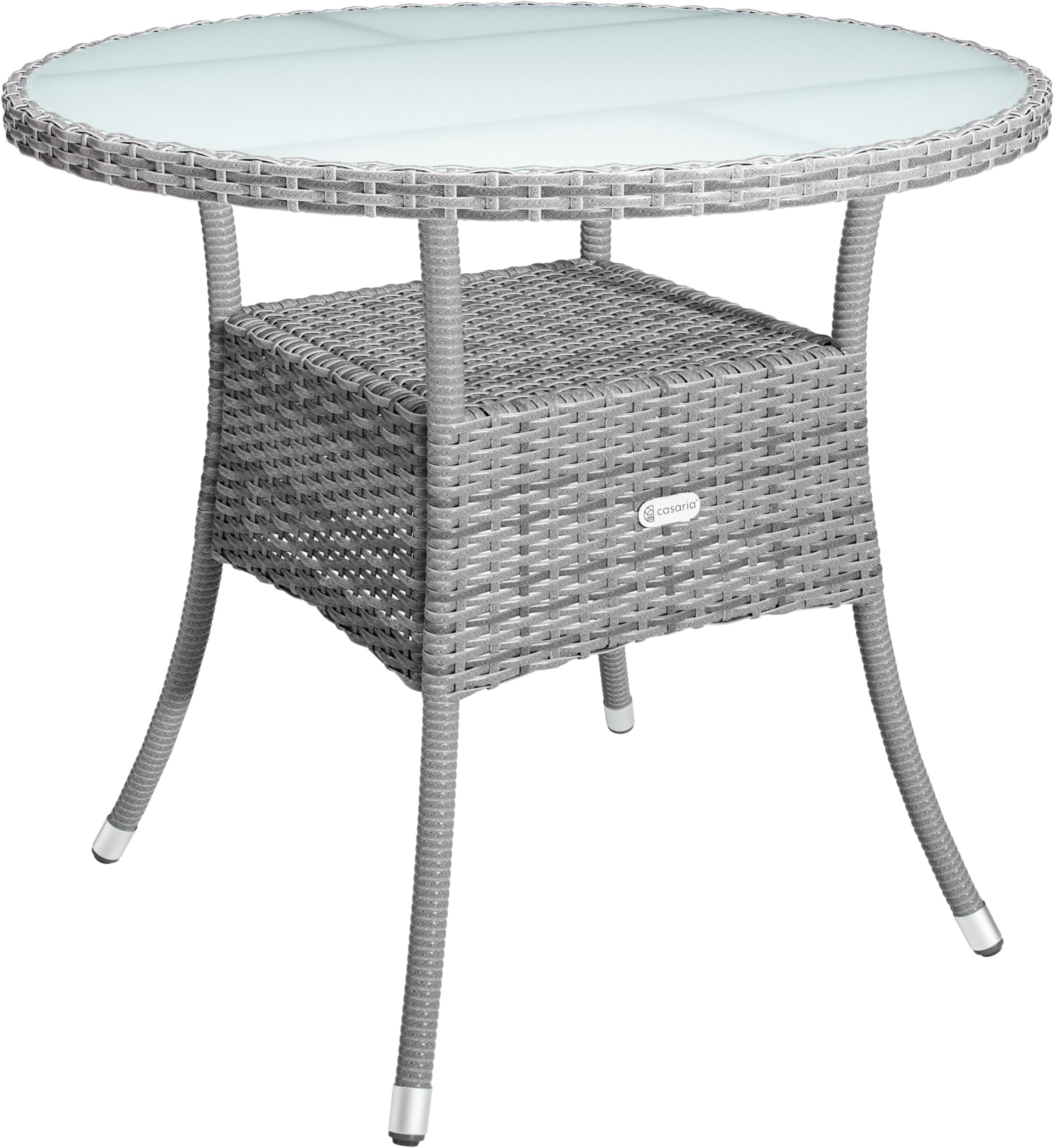 – CASARIA® Round Coffee Table | Garden Table With Frosted Safety Glass Plate | Poly Rattan Outdoor Side Table | Weatherproof Patio Furniture | Balcony Bistro Cafe | 80cm | Grey