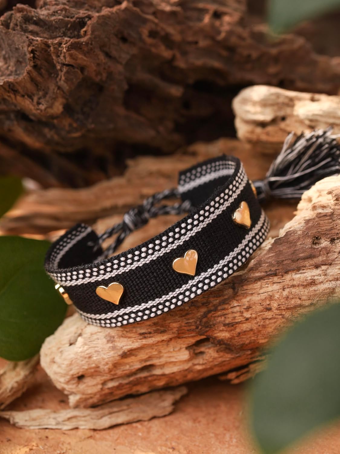 MINACHI Hand-Woven Rope Bracelet with Gold Plated Alloy Heart Charms, Black Tone, Bohemian Lucky Jewelry for Women - Image 6