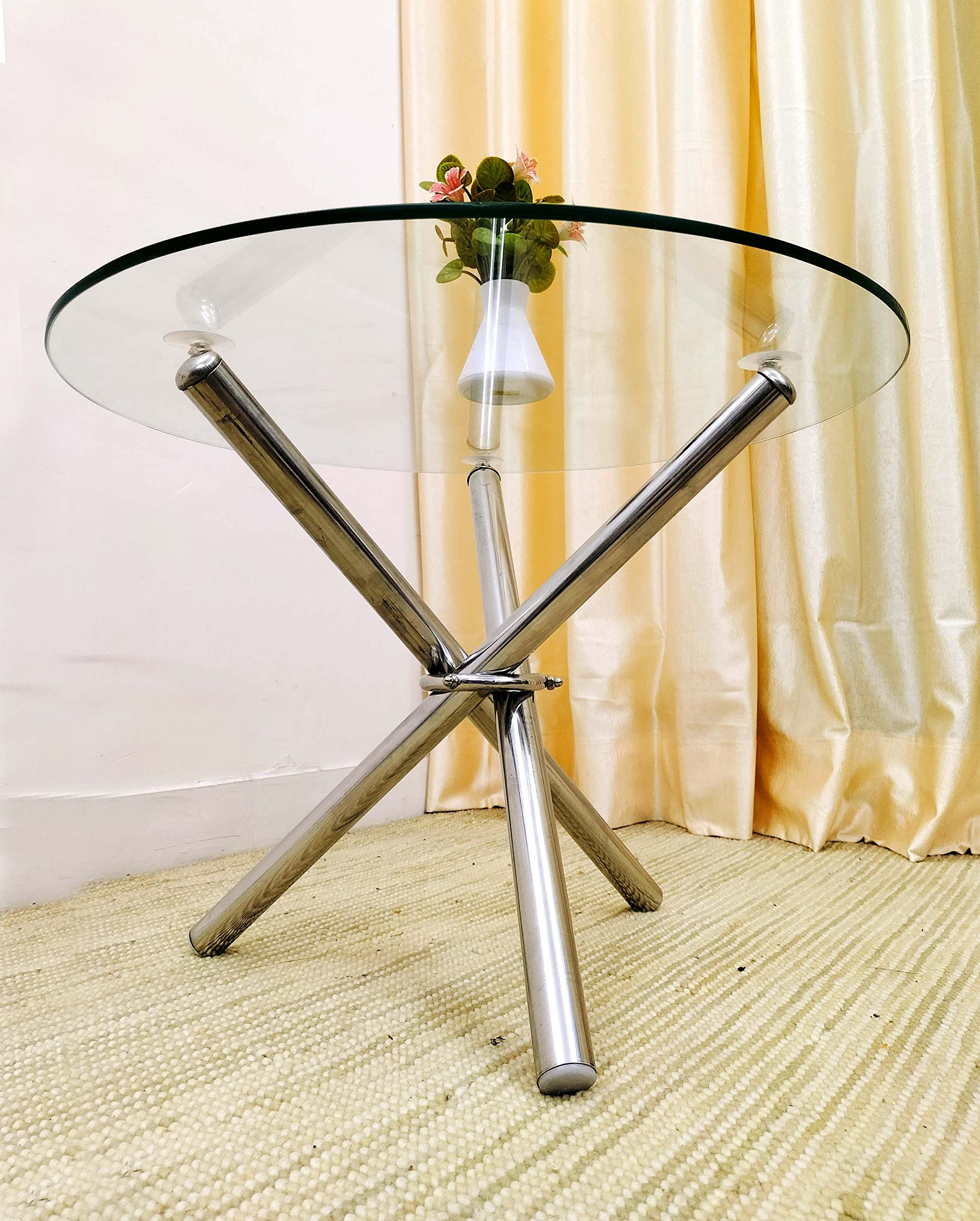 Living Room Center Coffee Sofa Tea Table Stainless Steel (Hydra/Tripod) Table with Round Glass Top (8mm) Size 24x24x17 inches 1