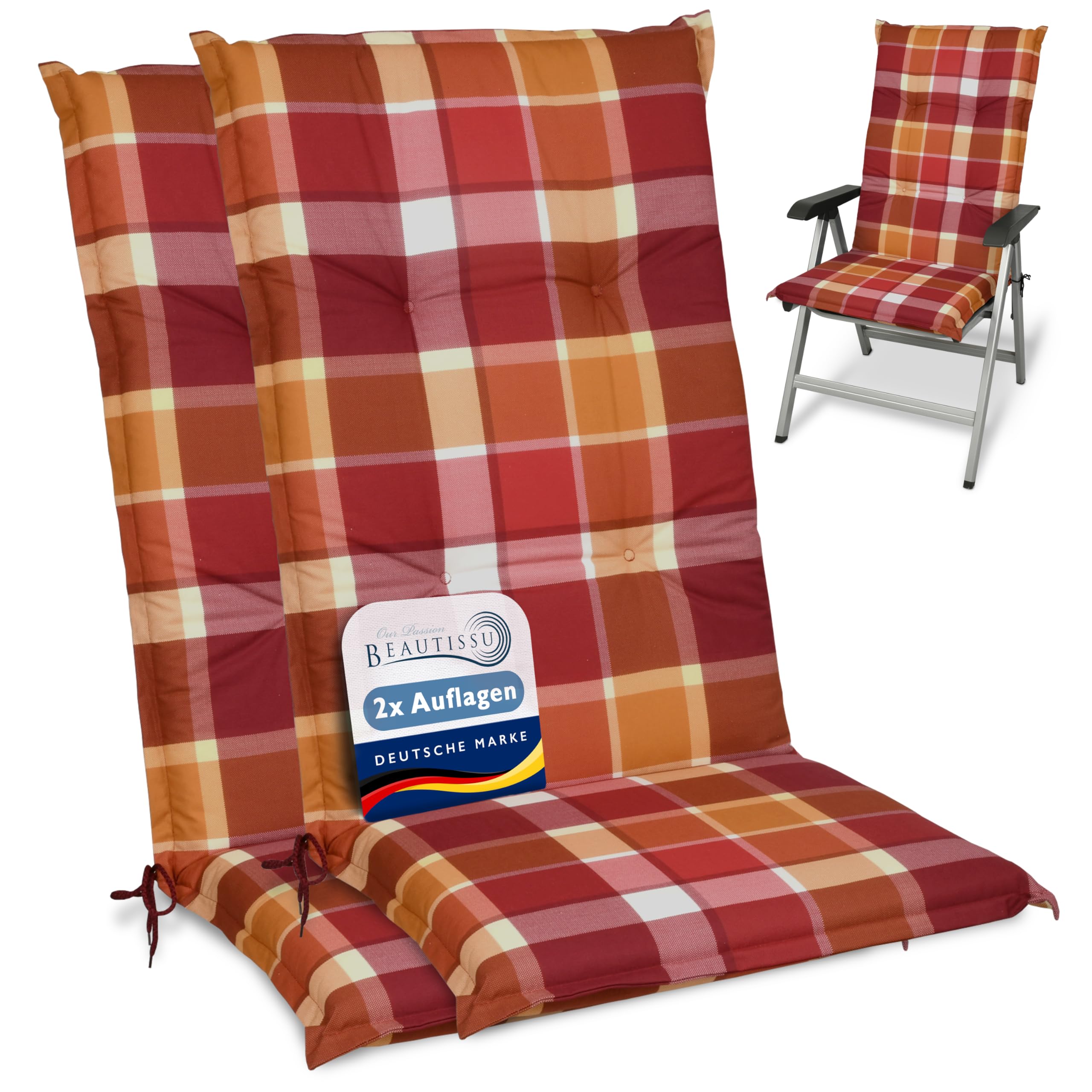 Beautissu Set of 2 Outdoor High Back Garden Chair Cushions Seat Pad