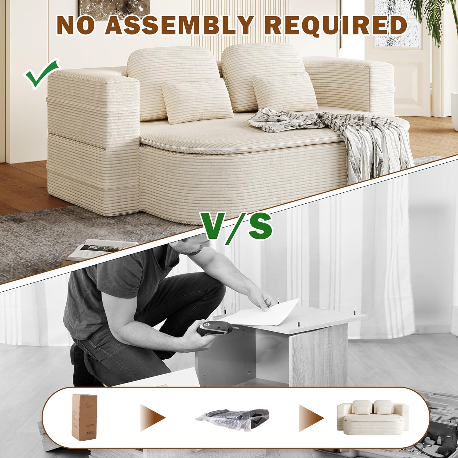 75'' Convertible Floor Folding Couch, 2-in-1 Sleeper Sofa Bed with Memory Foam, Foldable Sofa with 4 Pillows & Blanket for Living Room, Apartment, No Assembly Needed (Beige - Corduroy)