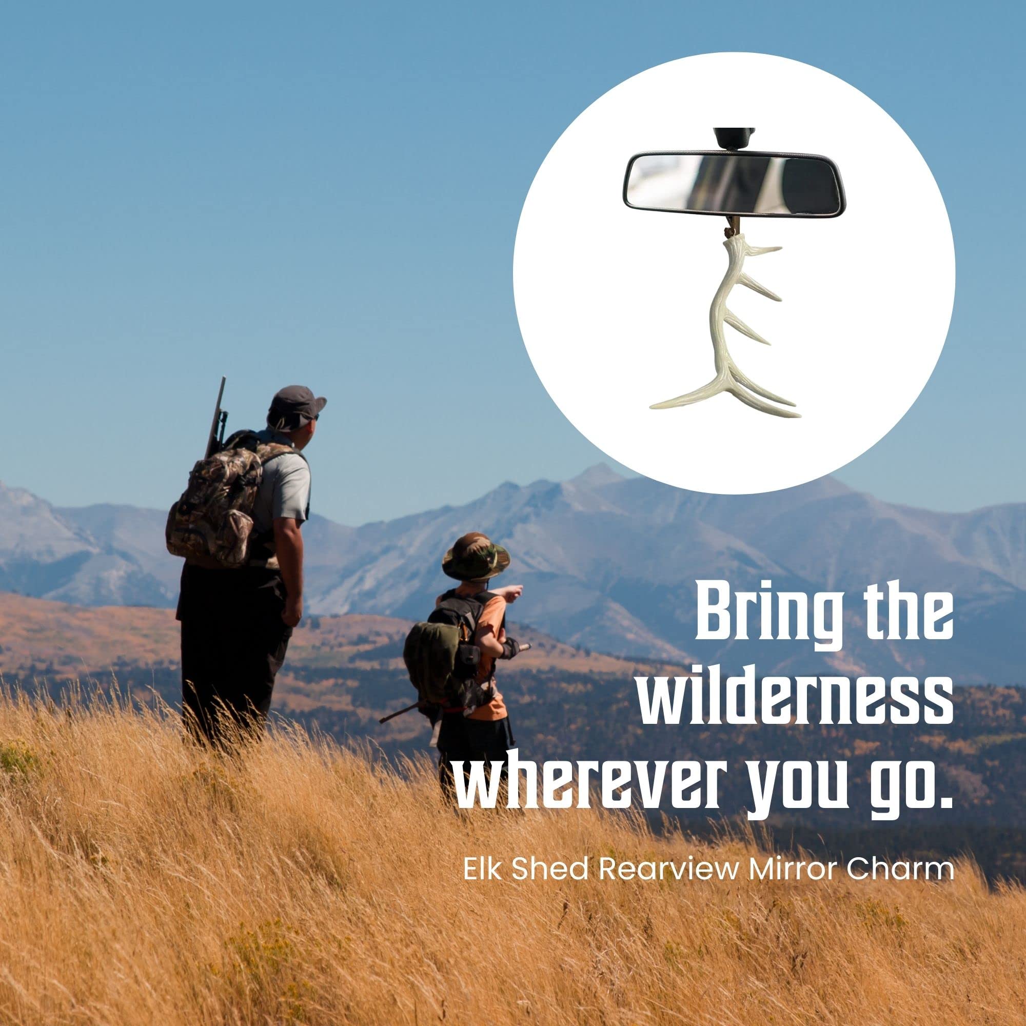 Outdorz Elk/Deer Antler Rearview Mirror Charm for Cars & Trucks - Authentic-Looking Hunting & Outdoors Decor - Hanging Resin Antler Accessory for Hunters (Bleached Bone Elk Shed)