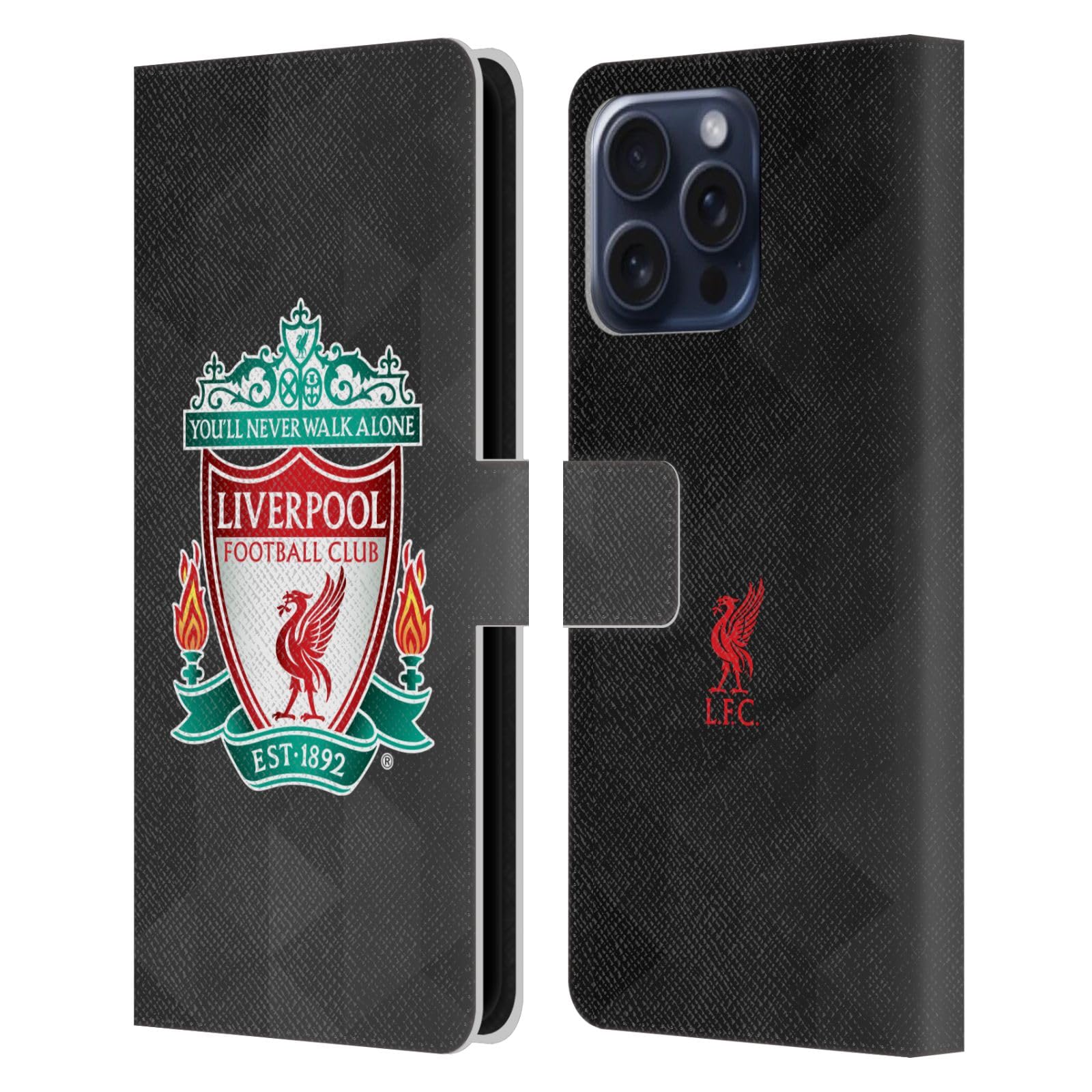 Head Case Designs Officially Licensed Liverpool Football Club Black Geometric 1 Crest 1 Leather Wallet Case Compatible With Apple iPhone 16 Pro Max โ image 1