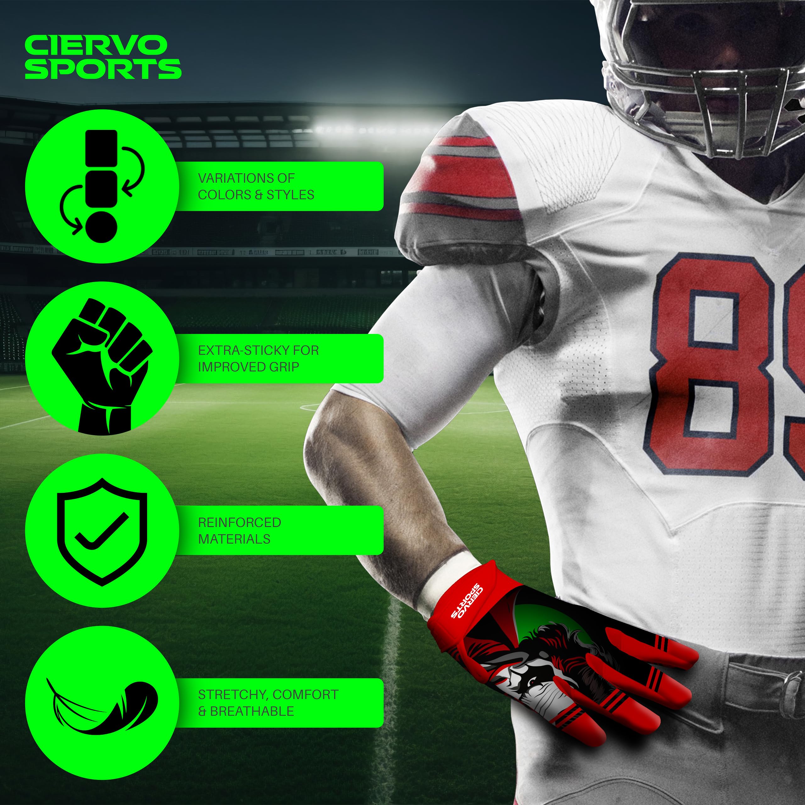Guantes receptores de fútbol antideslizantes con agarre de silicona, color rojo y negro, guantes de fútbol juvenil para adultos y jóvenes